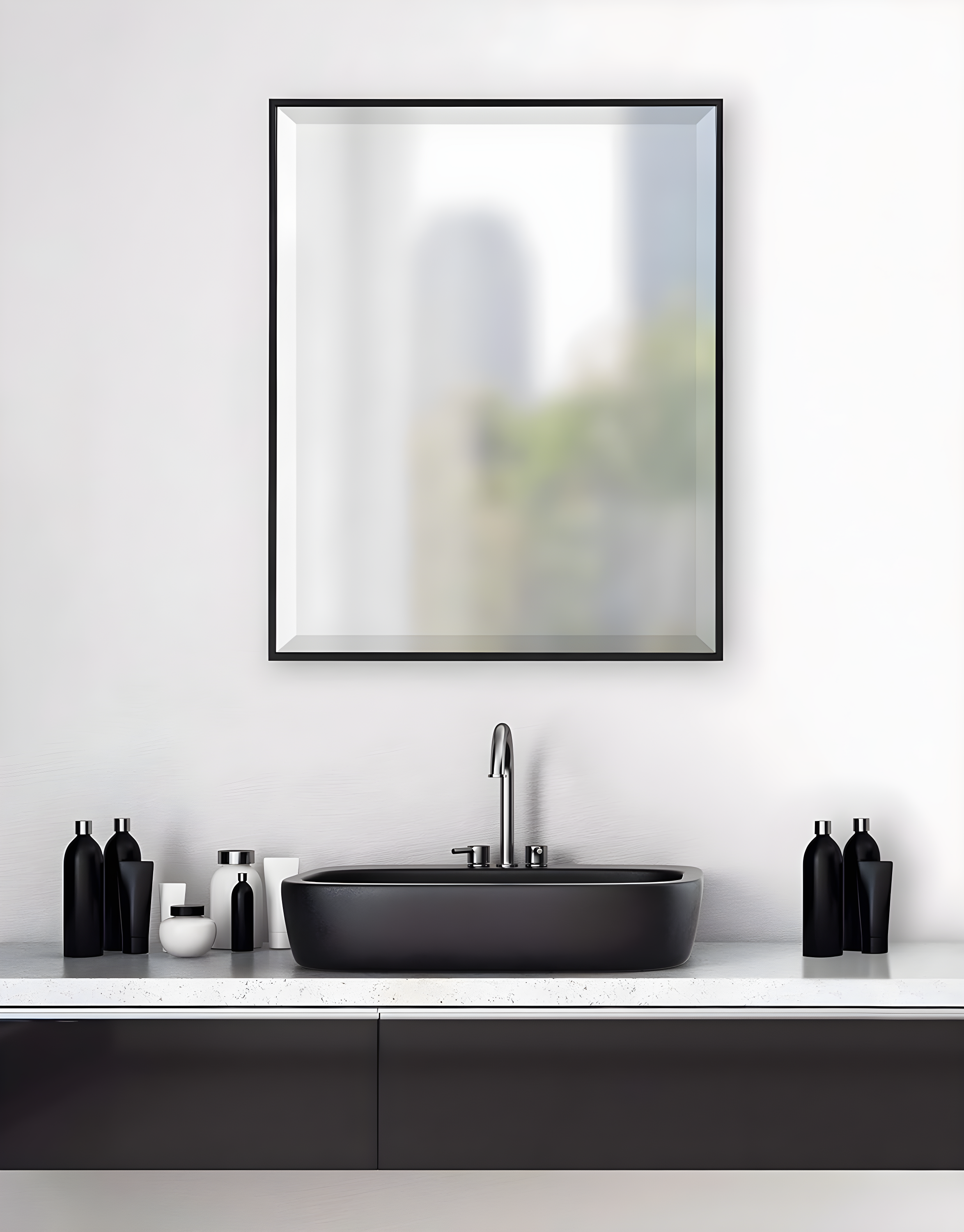 22.7" x 28.7" Rhodes Rectangle Wall Mirror Black - Kate & Laurel: Modern Beveled, No Assembly Required