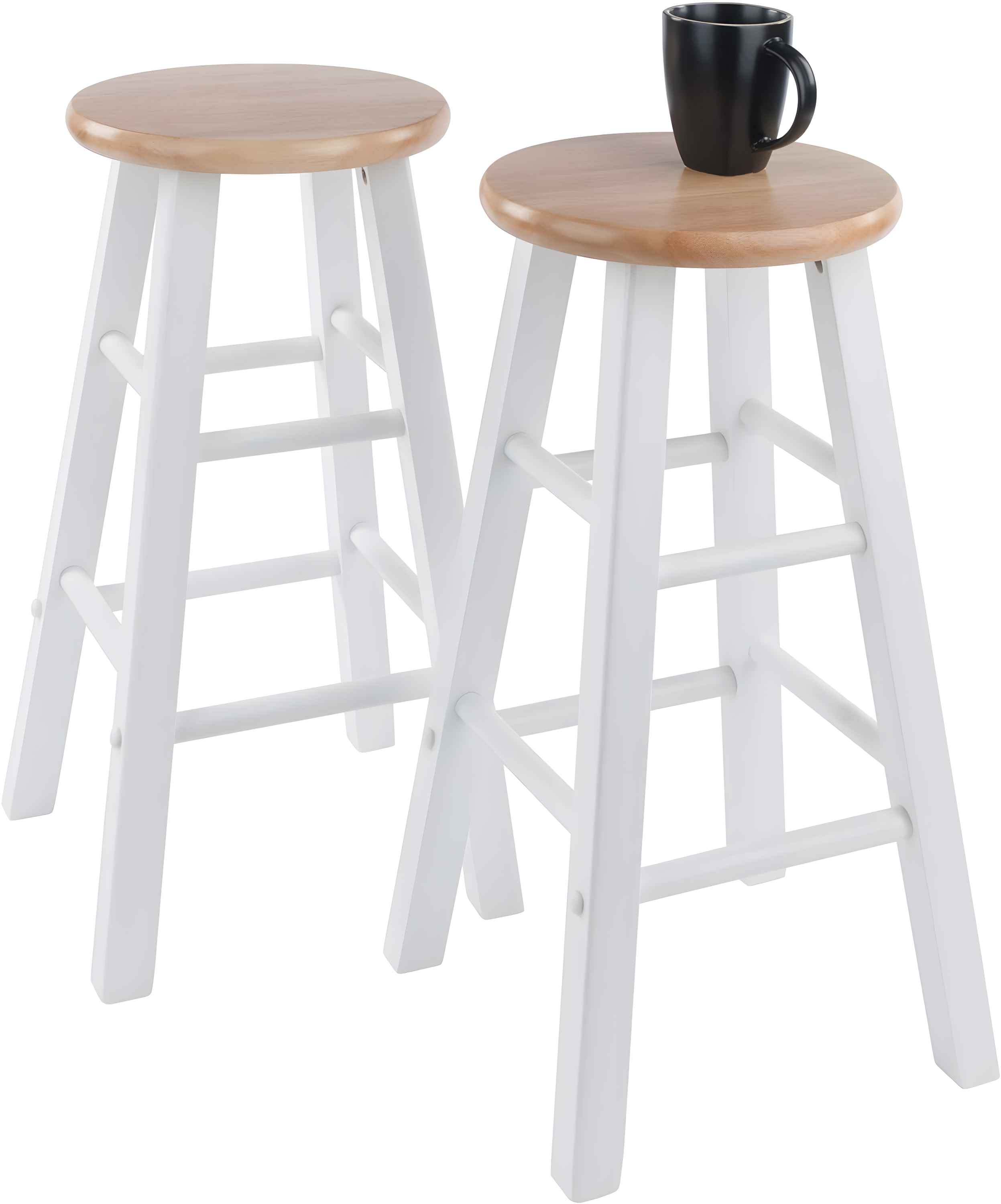 2pc 24" Element Counter Height Barstools White - Winsome: Solid Wood, Round Seat, 220lbs Capacity