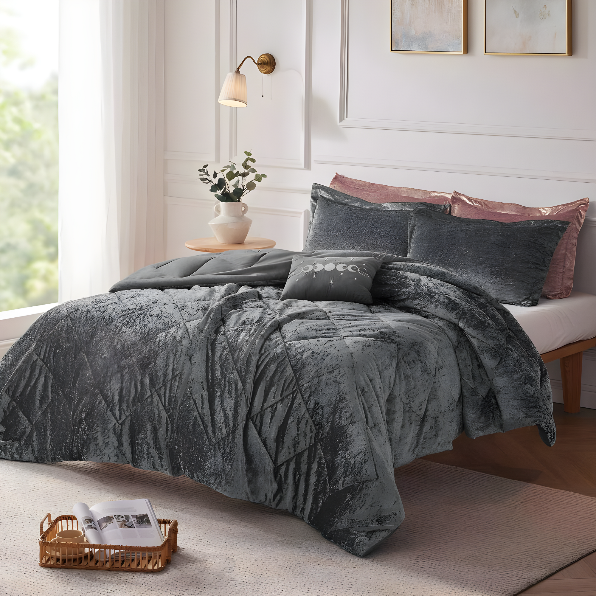 Felicia Crushed Velvet Comforter Set with Throw Pillow