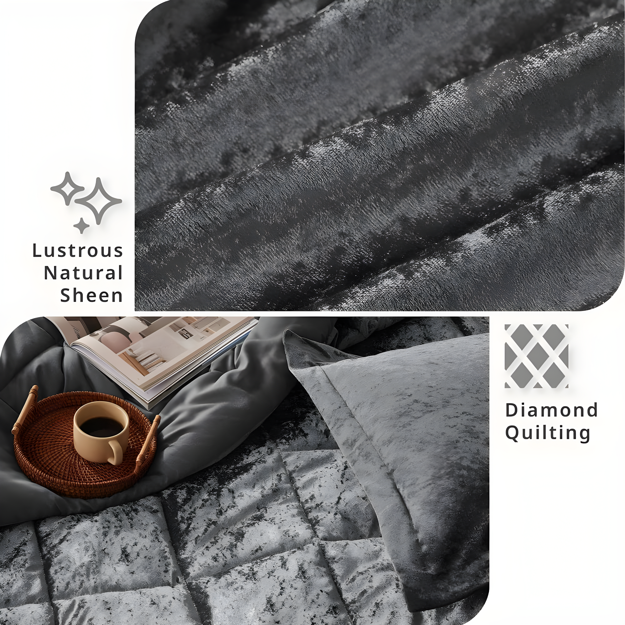 Felicia Crushed Velvet Comforter Set with Throw Pillow