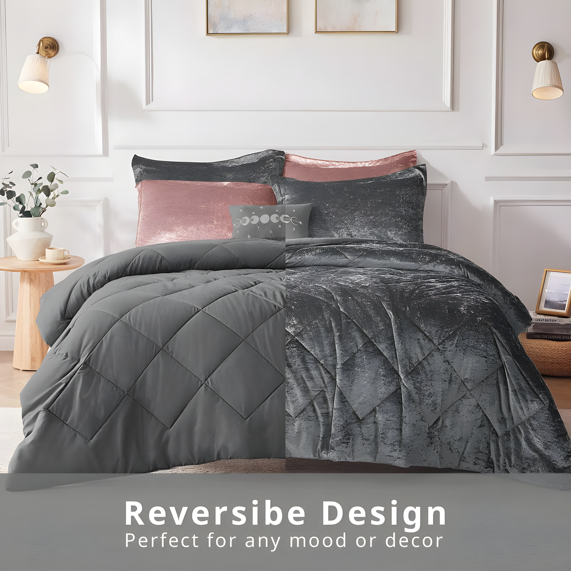 Felicia Crushed Velvet Comforter Set with Throw Pillow