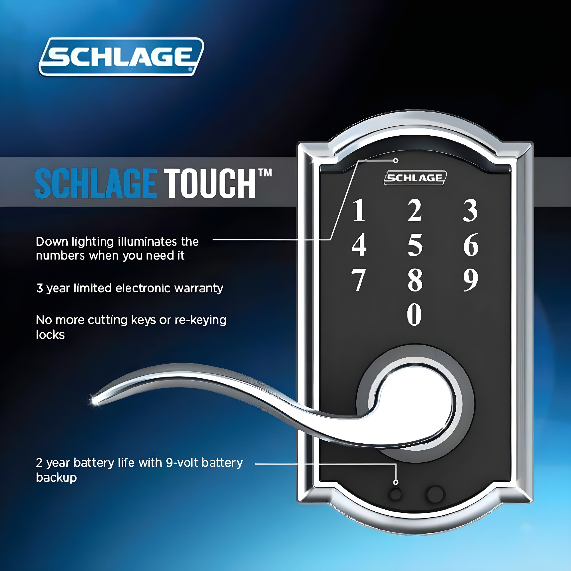 Schlage Touch Keyless Touchscreen Lever with Camelot Trim and Accent Lever