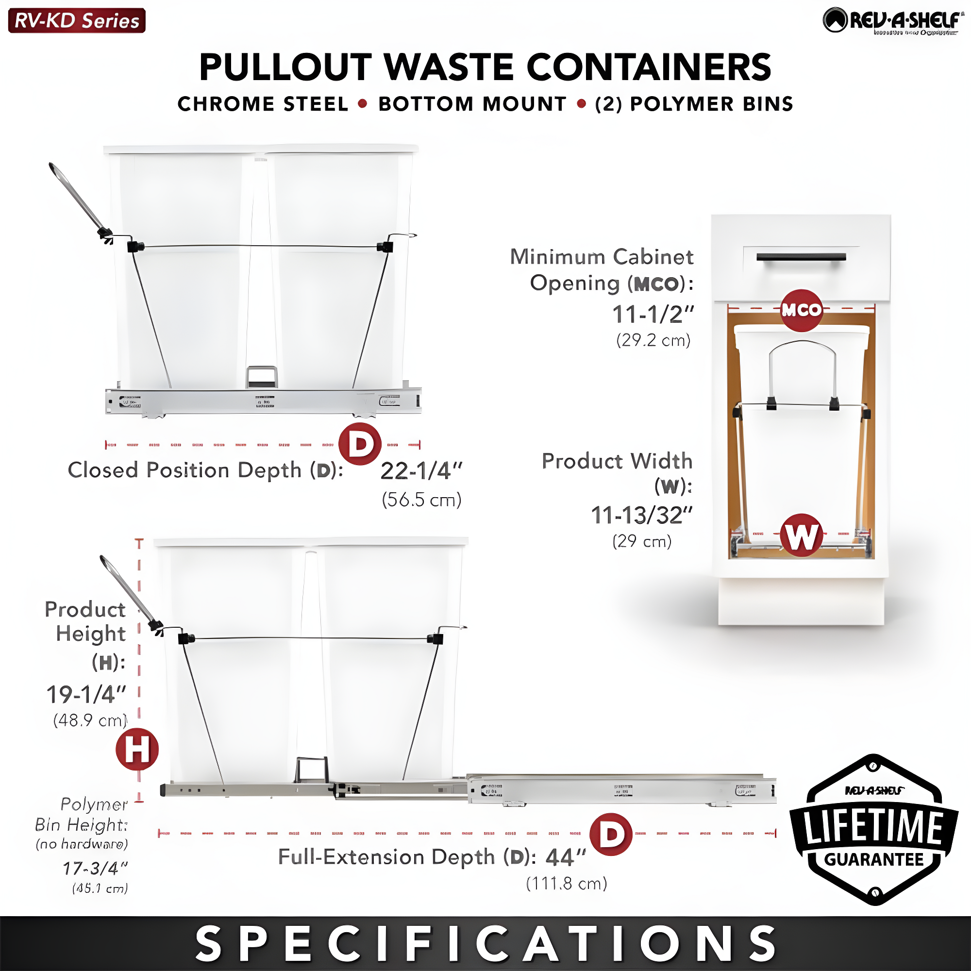 Rev-A-Shelf Double Sliding Pull-Out Waste Bin Containers