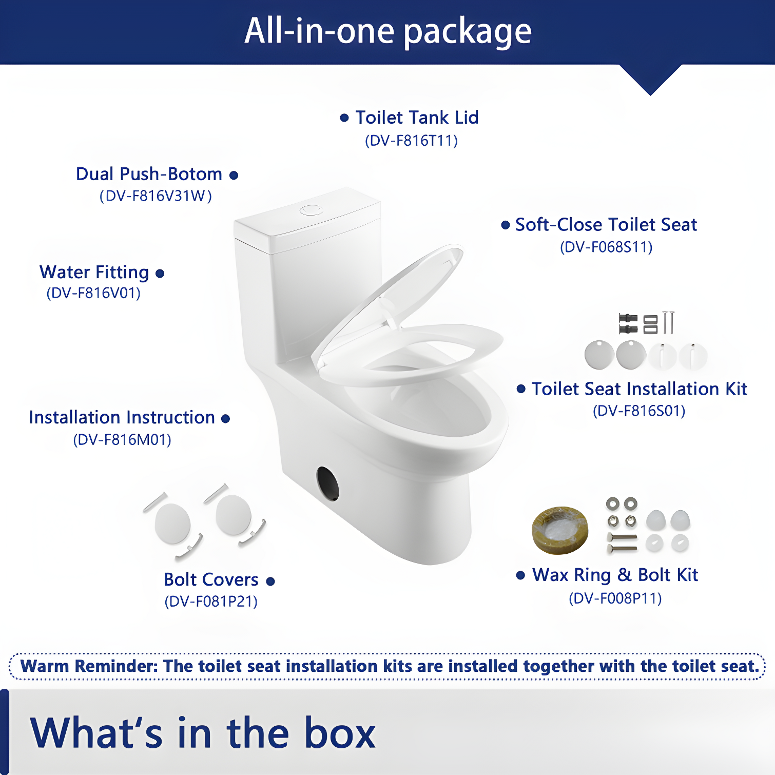 DeerValley Ally Dual-Flush Elongated One-Piece Toilet with Glazed Surface Modern Toilet with Comfort Seat Height  (Seat Included) DV-1F52816