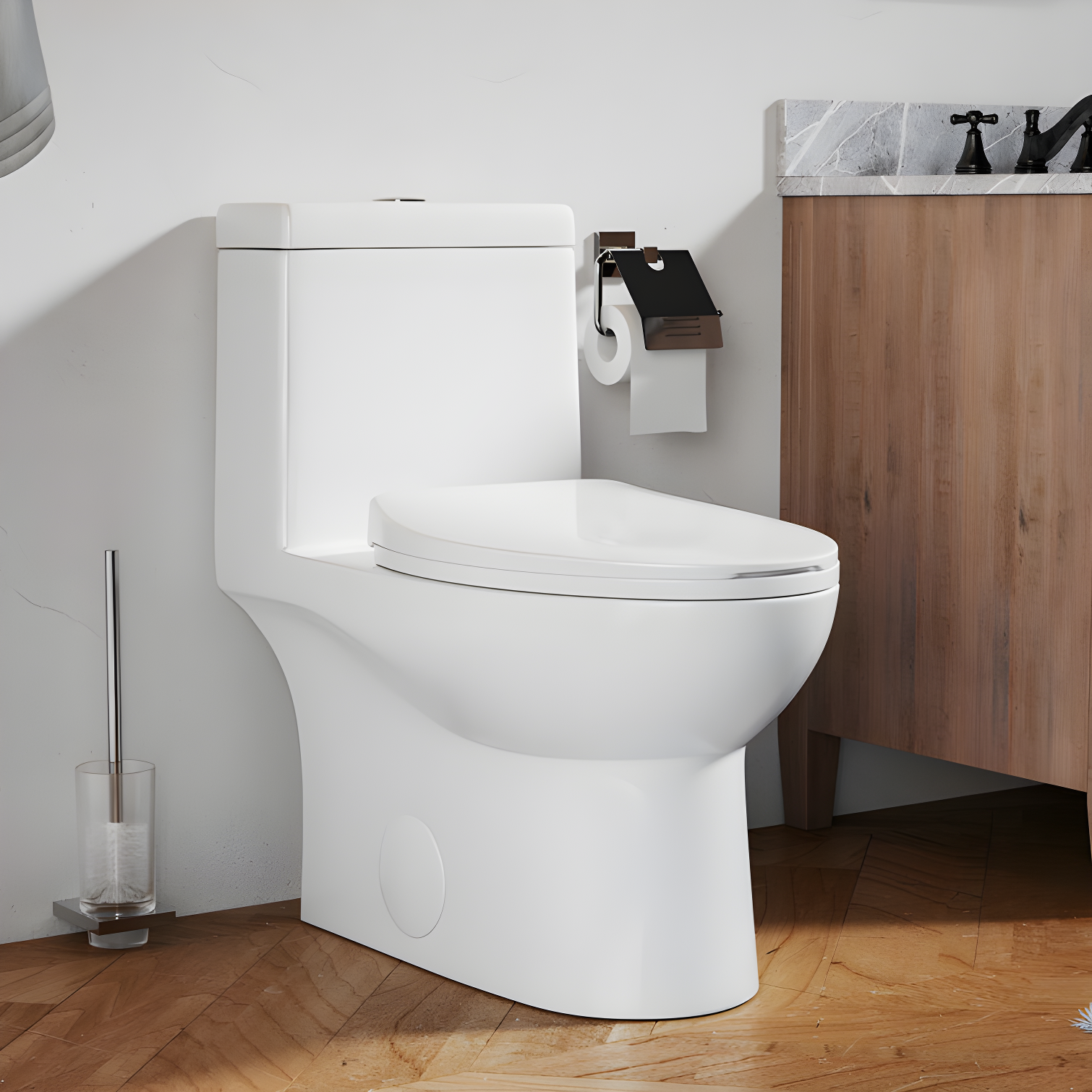 DeerValley Ally Dual-Flush Elongated One-Piece Toilet with Glazed Surface Modern Toilet with Comfort Seat Height  (Seat Included) DV-1F52816