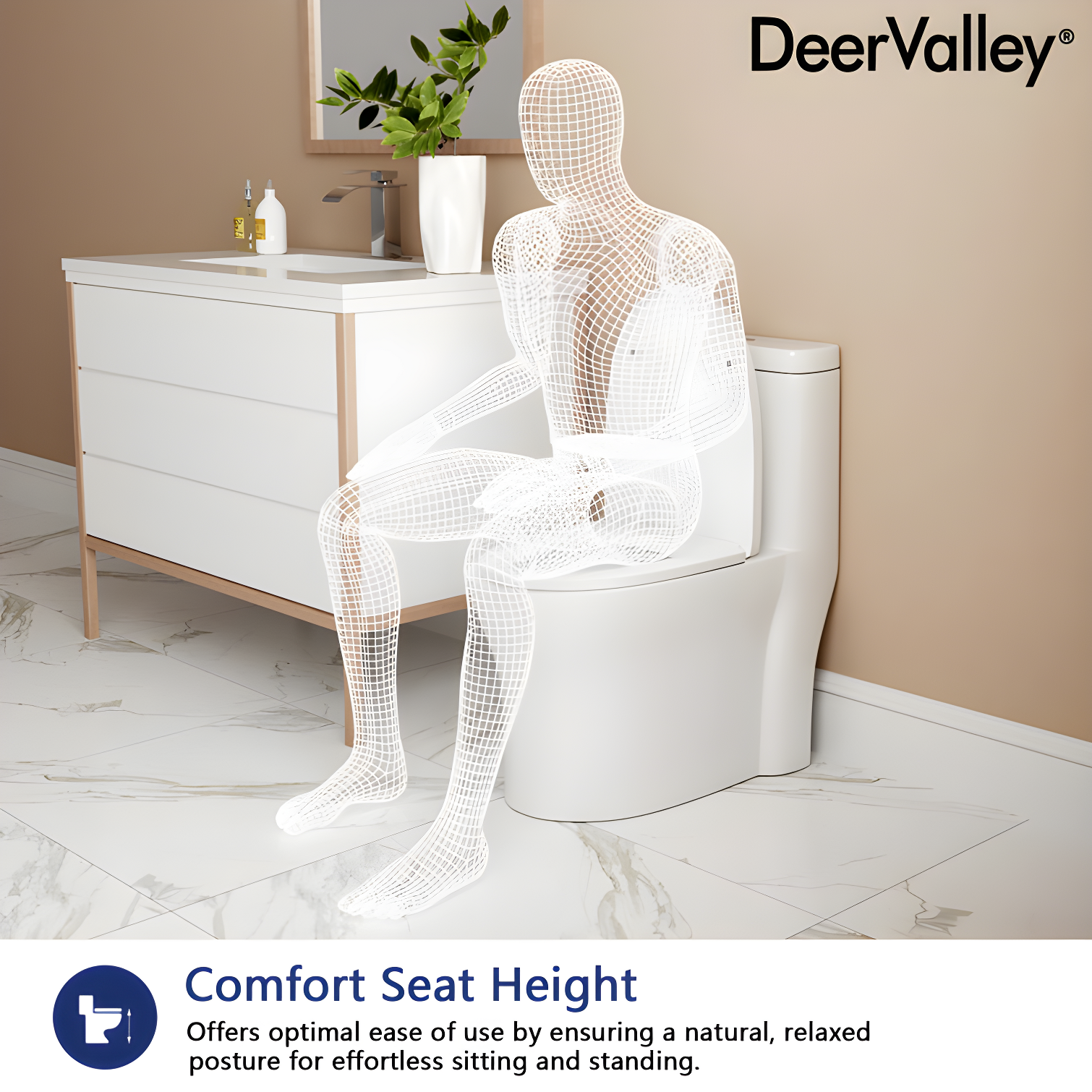 DeerValley Ally Dual-Flush Elongated One-Piece Toilet with Glazed Surface Modern Toilet with Comfort Seat Height  (Seat Included) DV-1F52816