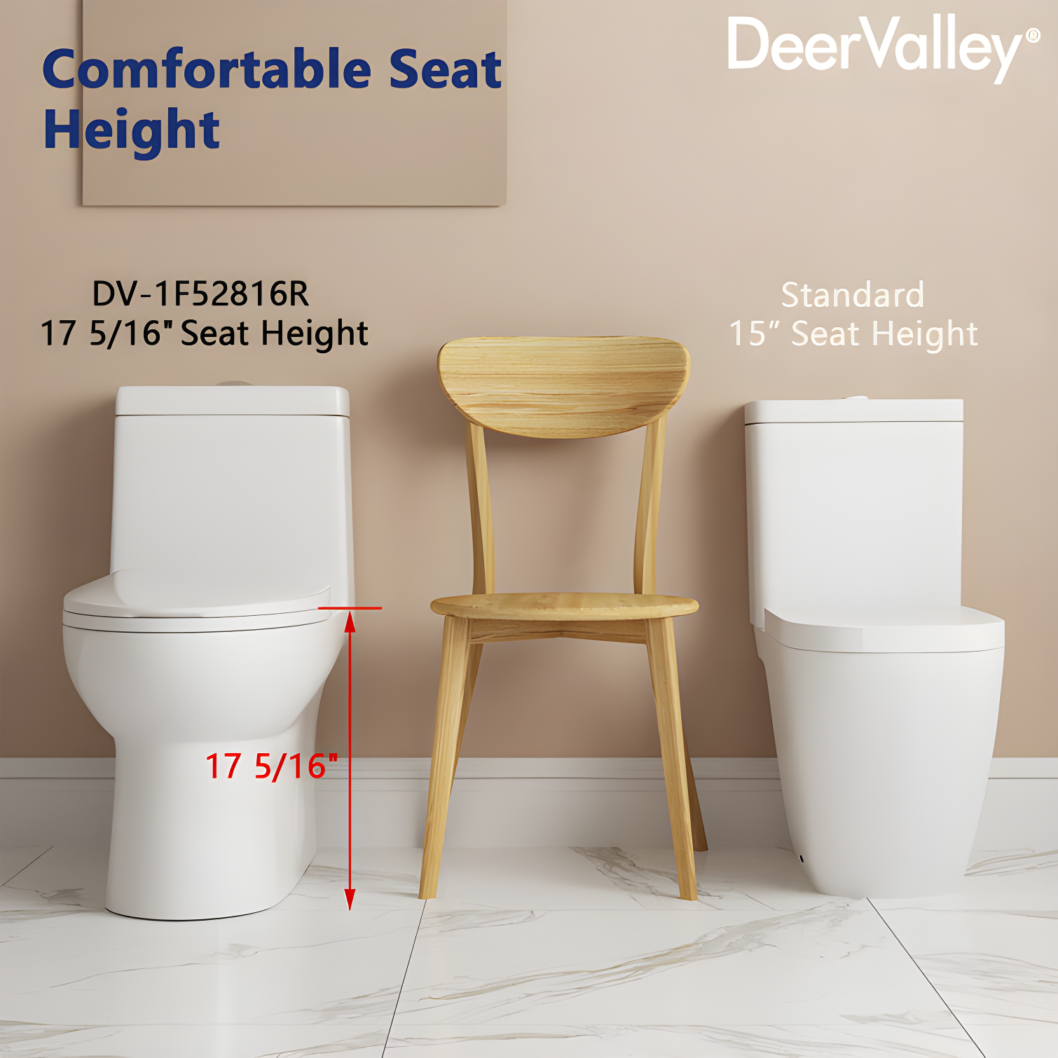 DeerValley Ally Dual-Flush Elongated One-Piece Toilet with Glazed Surface Modern Toilet with Comfort Seat Height  (Seat Included) DV-1F52816