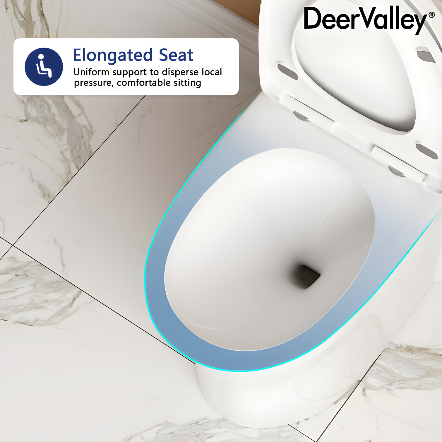 DeerValley Ally Dual-Flush Elongated One-Piece Toilet with Glazed Surface Modern Toilet with Comfort Seat Height  (Seat Included) DV-1F52816