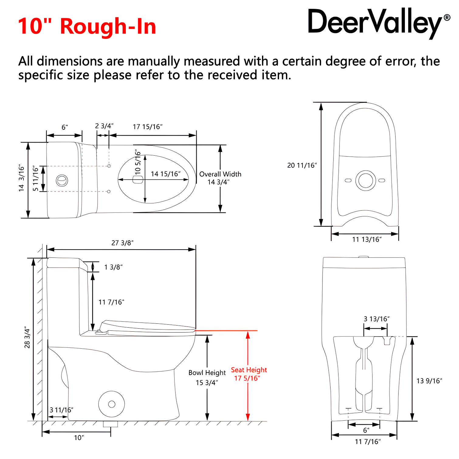 DeerValley Ally Dual-Flush Elongated One-Piece Toilet with Glazed Surface Modern Toilet with Comfort Seat Height  (Seat Included) DV-1F52816