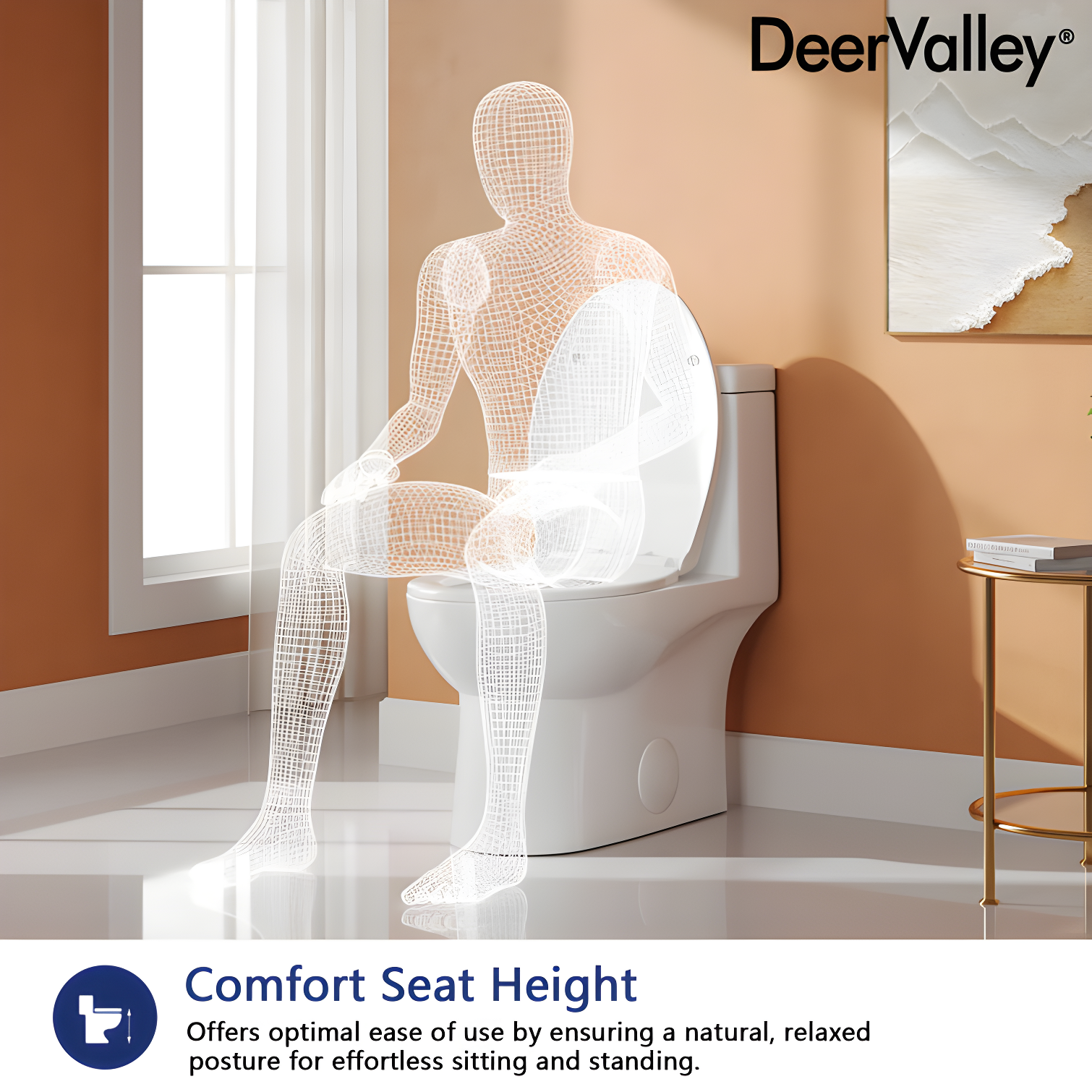 DeerValley Ally Dual-Flush Elongated One-Piece Toilet with Glazed Surface Modern Toilet with Comfort Seat Height  (Seat Included) DV-1F52816