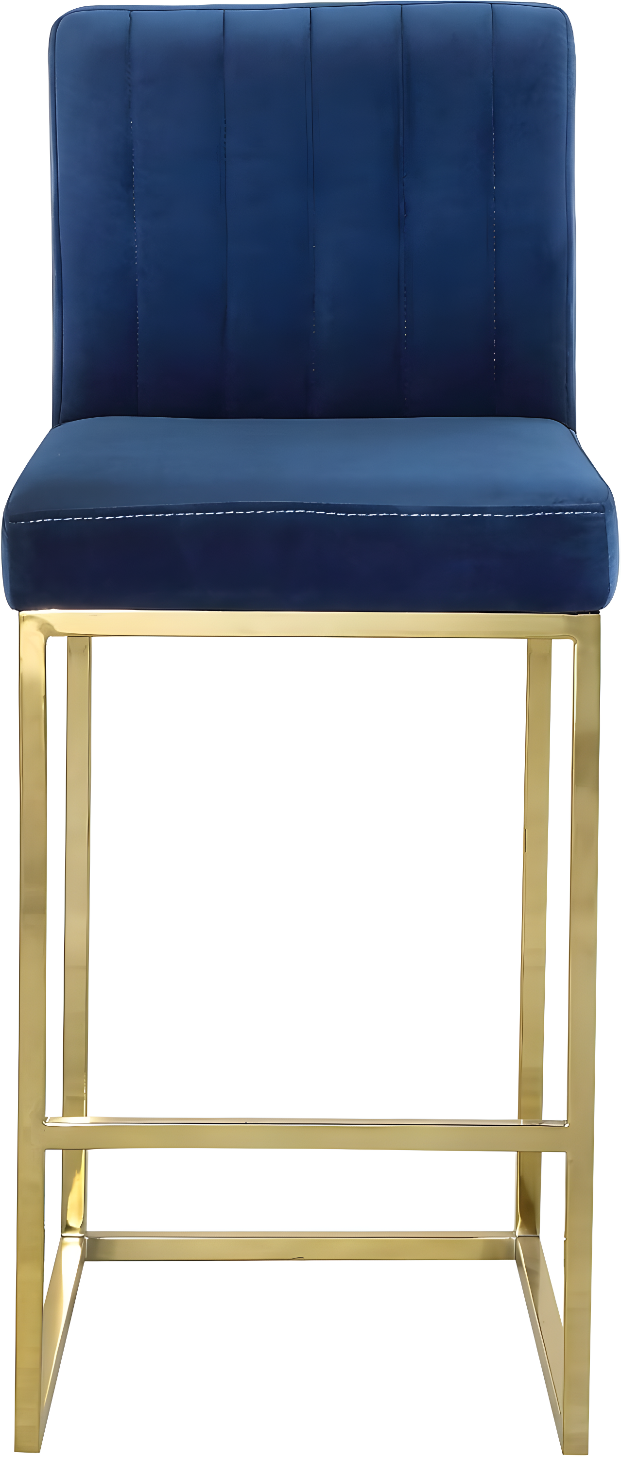 Navy Velvet Counter Height Stool with Polished Gold Frame