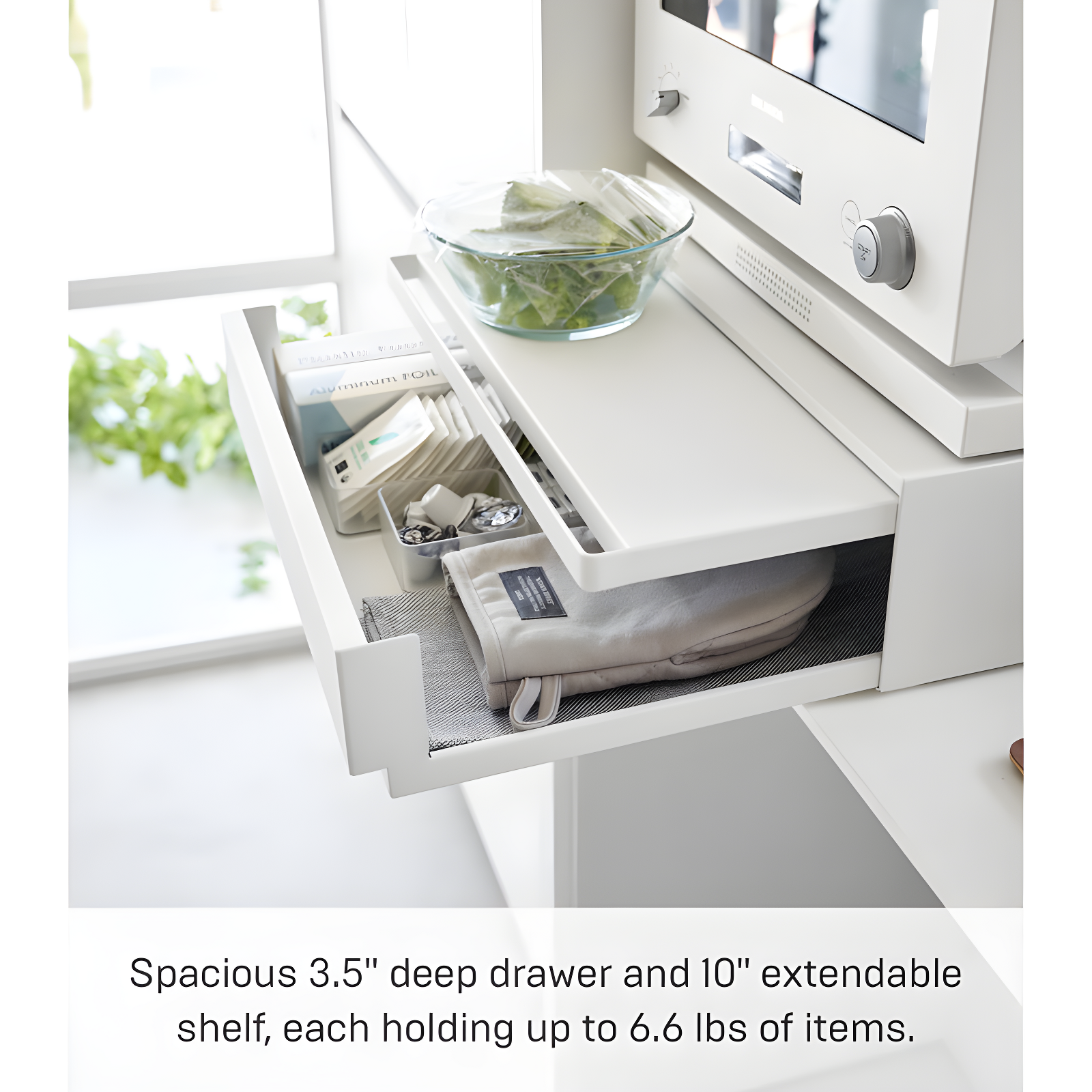 Yamazaki Home Yamazaki Home Countertop Drawer With Pull-Out Shelf, Steel, Holds 37 Lbs