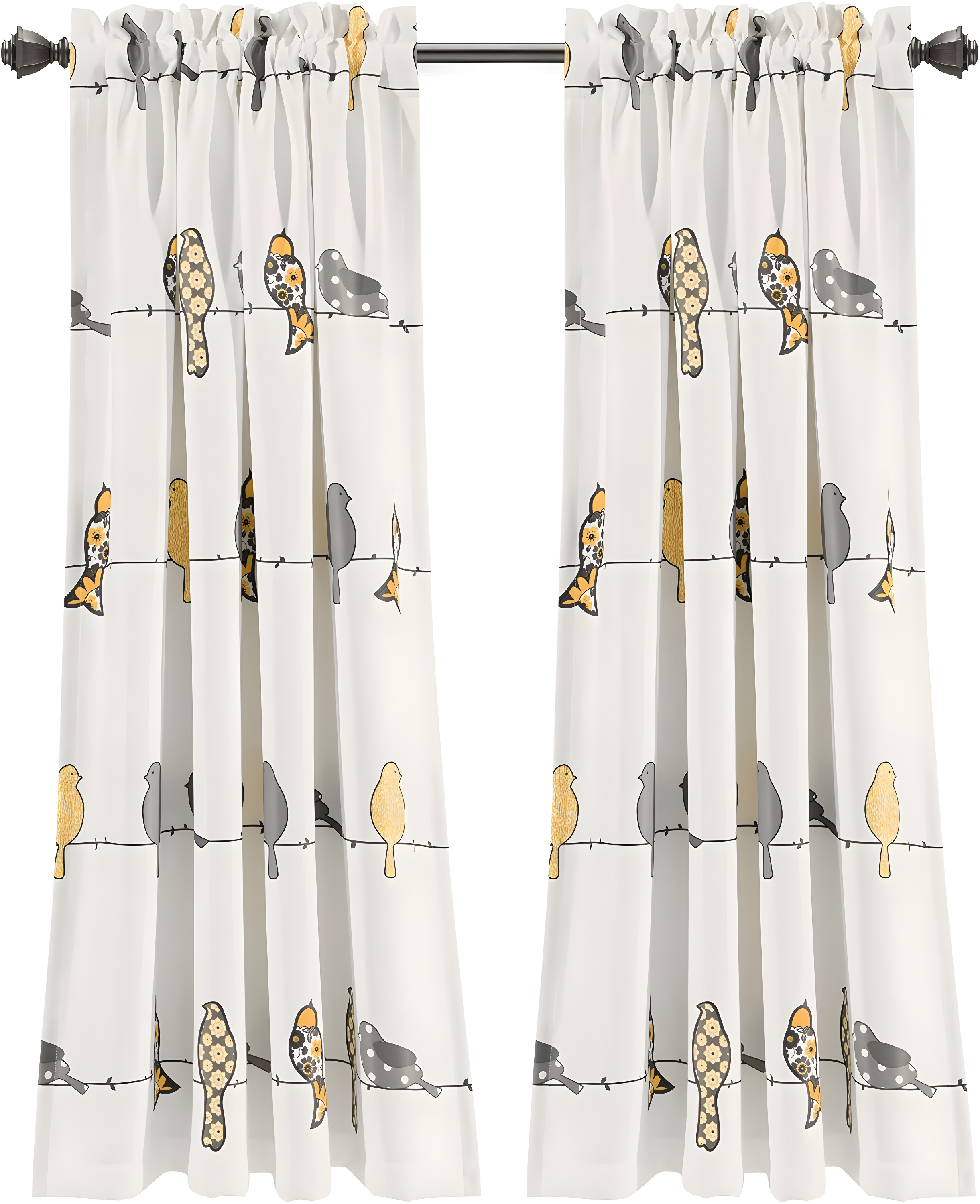 2pk 52"x63" Light Filtering Rowley Birds Curtain Panel Yellow - Lush Décor