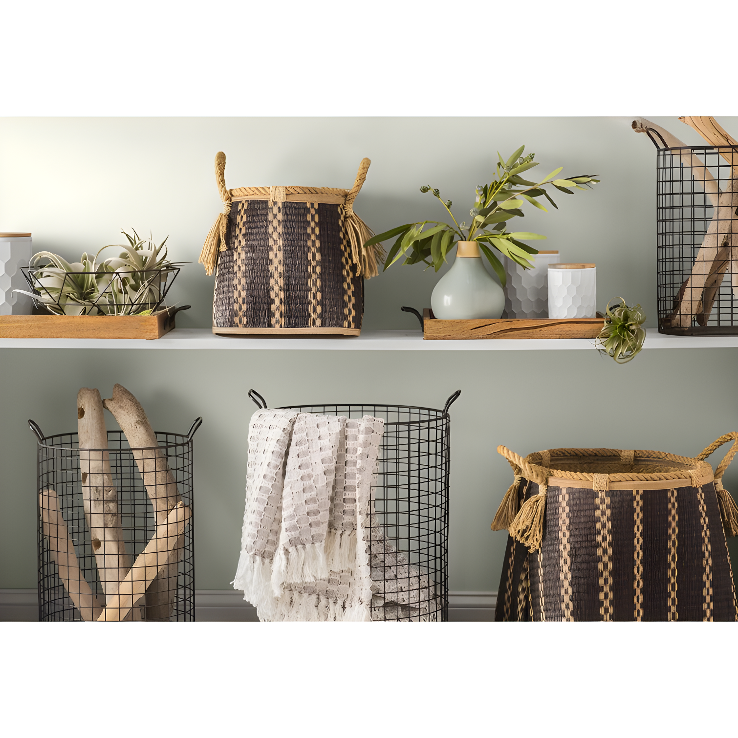 Design Imports Antique White Matte Retro Vine Texture Ceramic Canister Set/3