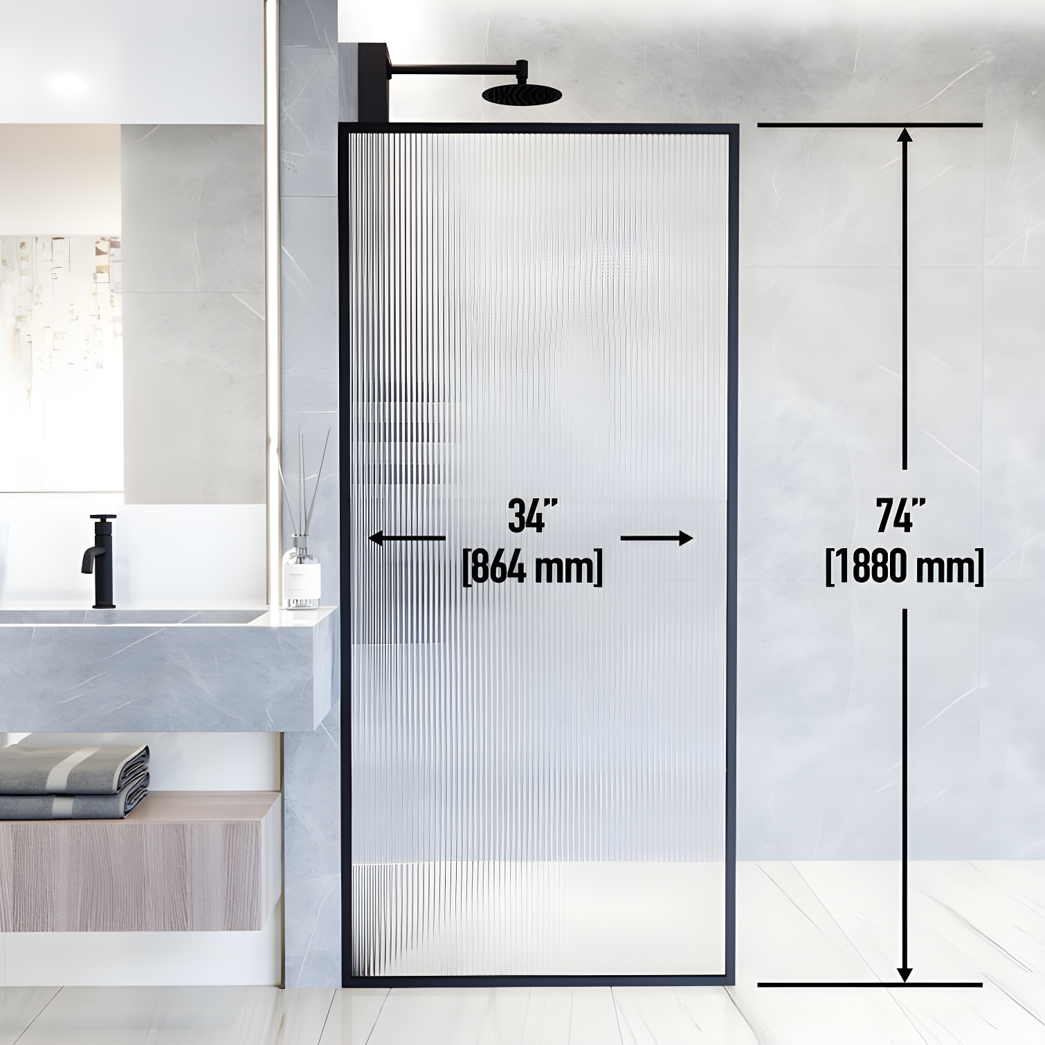 Meridian 34" W x 74" H Fixed Framed Shower Screen with 3/8" Glass