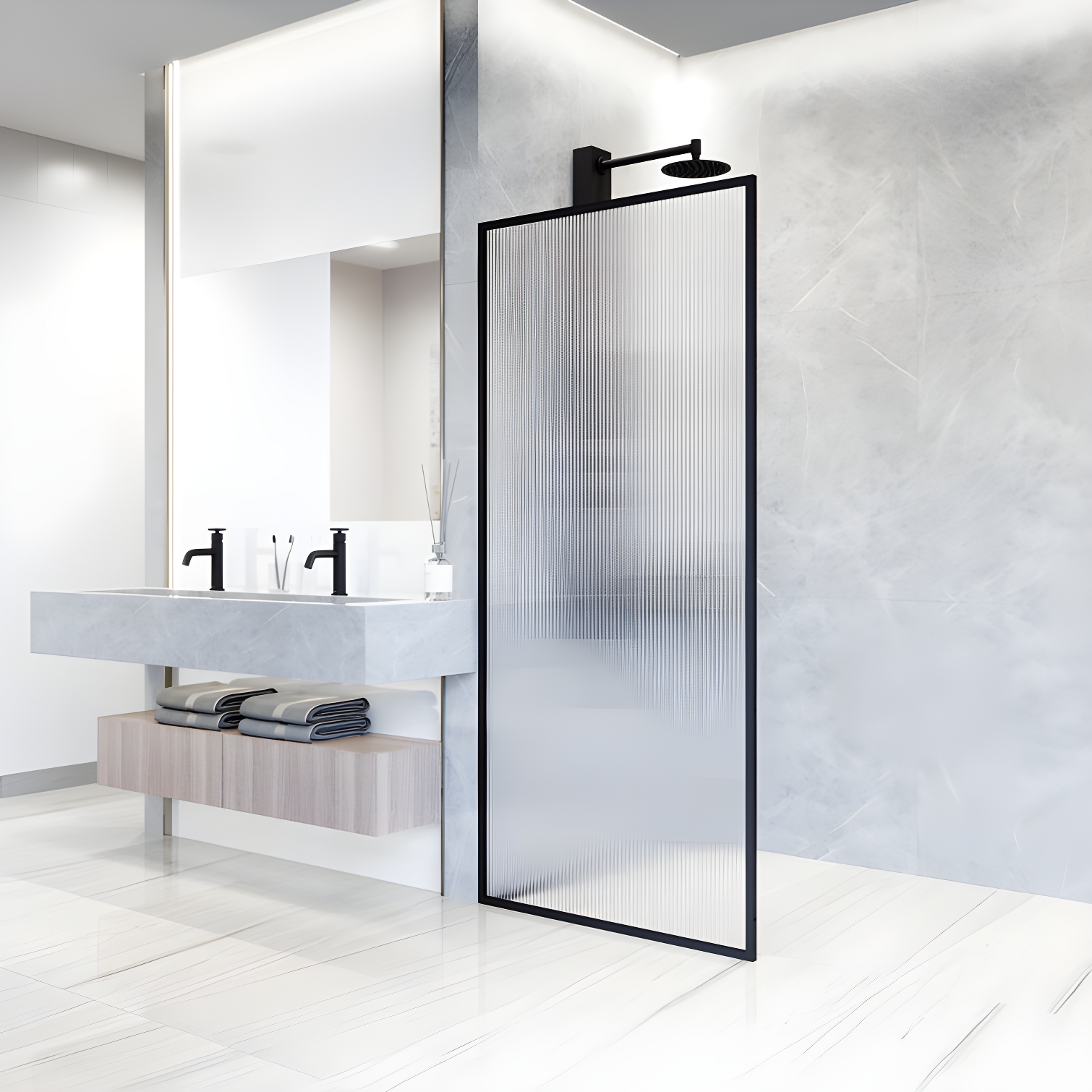 Meridian 34" W x 74" H Fixed Framed Shower Screen with 3/8" Glass