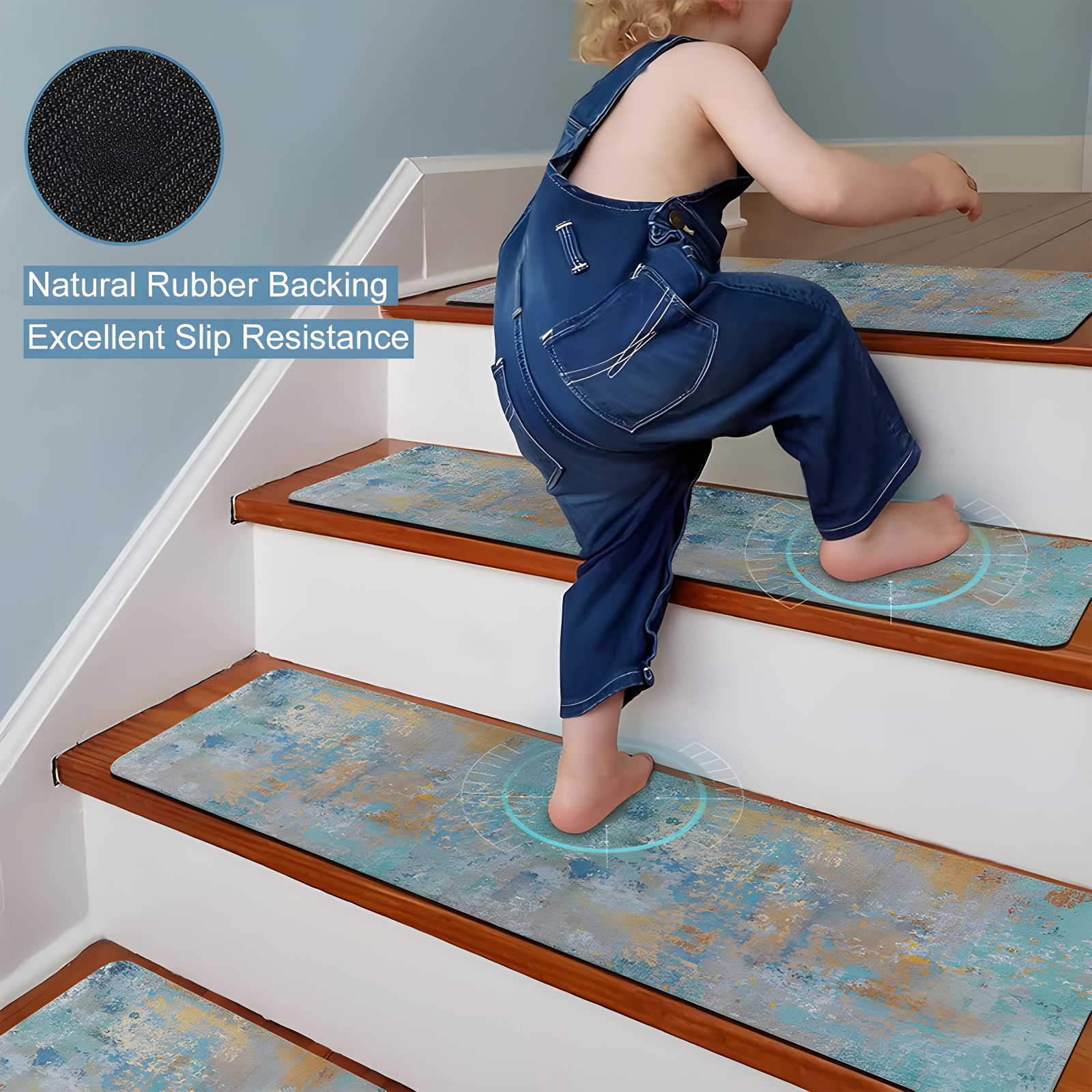 Stair Treads Non Slip for Wooden Steps, 15PCS 8"x30" Rosy Rubber Backing Stair Runner Mats