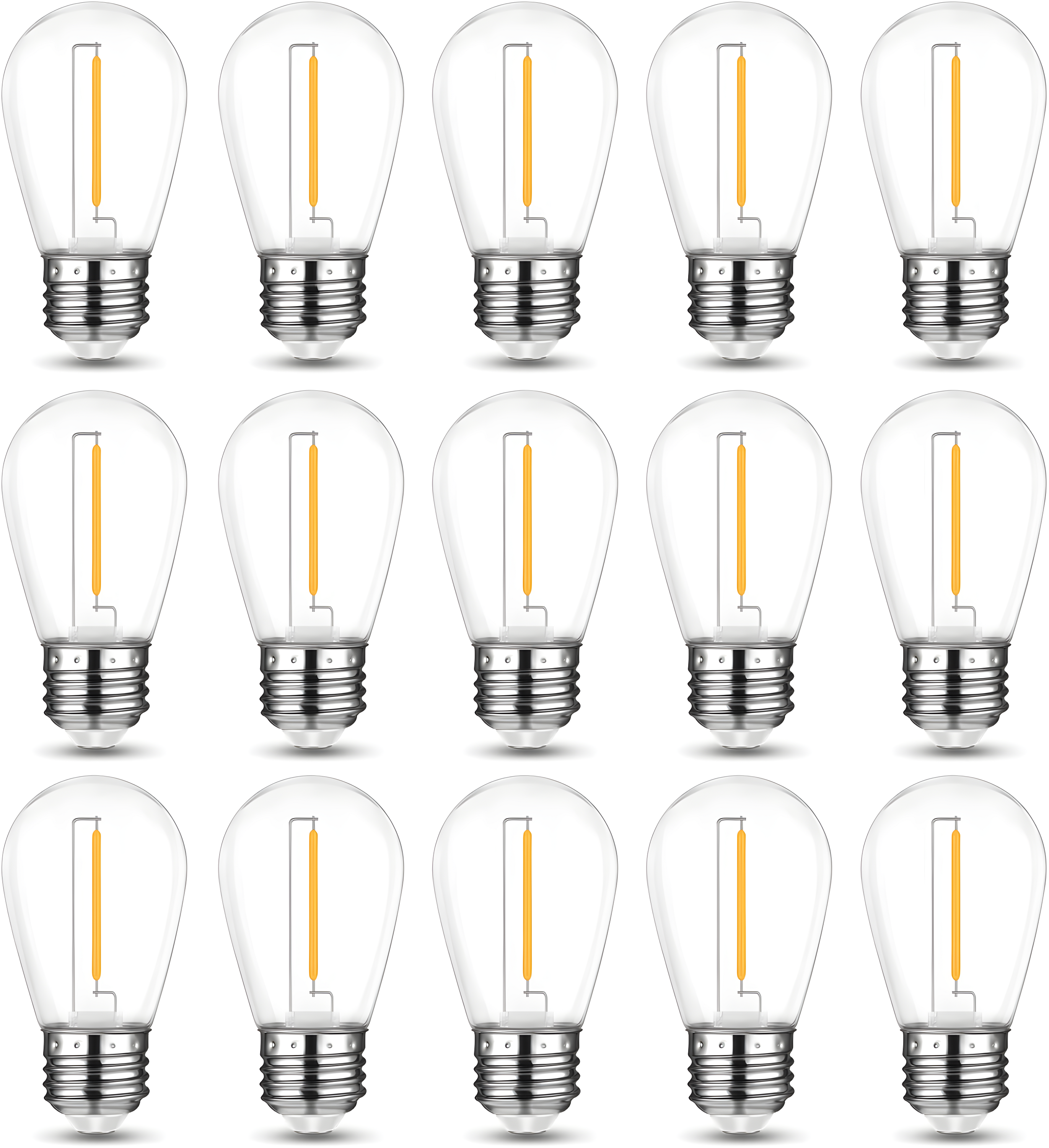 Svater Replacement Bulbs for Outdoor String Lights, 15 Pack S14 LED Bulbs for Patio, E26 Base 1W Bulb Equal to 11W Incandescent, Dimmable,Shatterproof 2700K Warm White