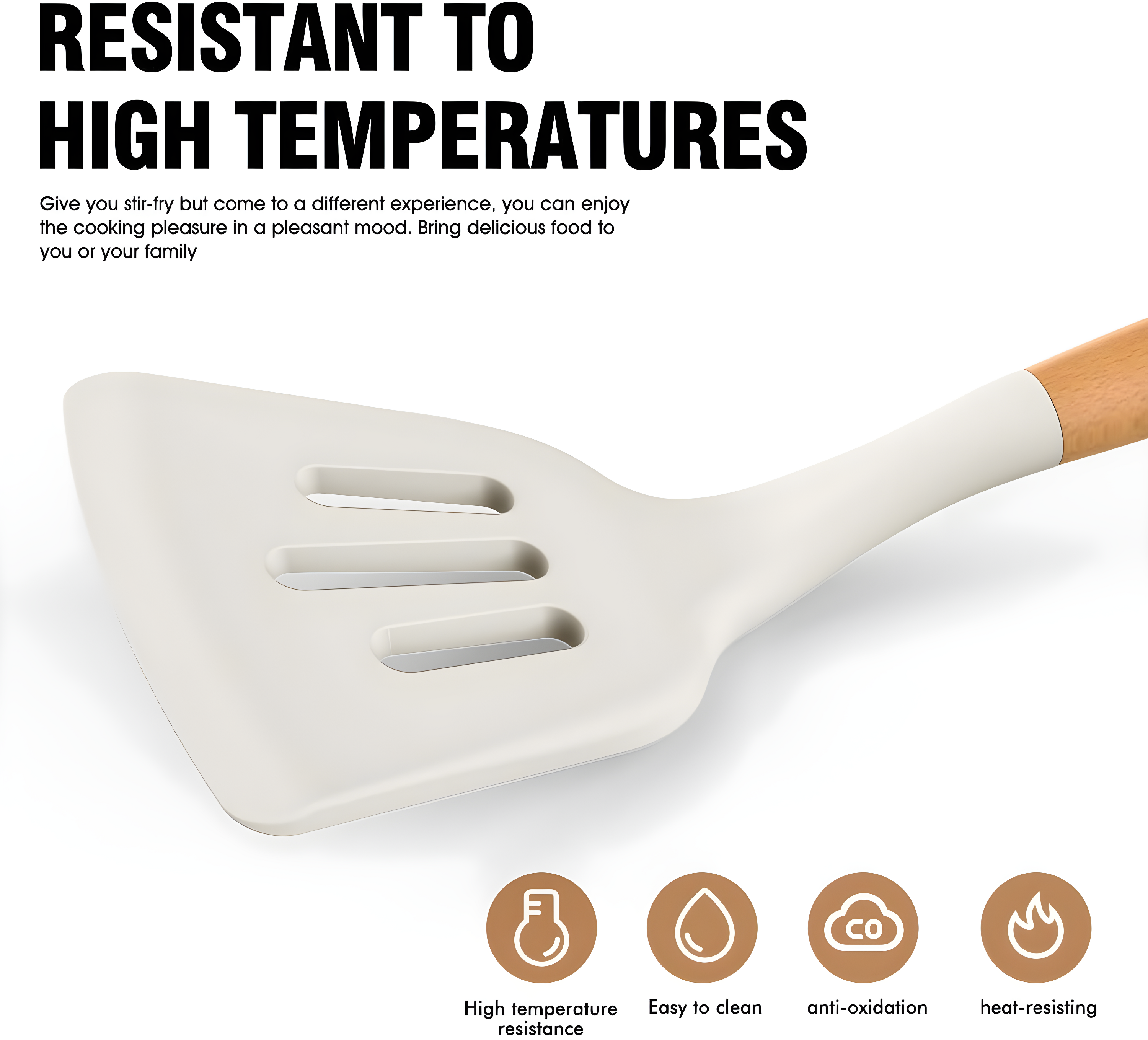 FAST APPLIANCES LLC Silicone Cooking Utensils Set - Silicone Kitchen Utensils For Cooking Wooden Handles, 446°F Heat Resistant Kitchen Utensil Spatula Sets W Holder, Gadgets For Non-Stick Cookware BPA FREE (Cream White)