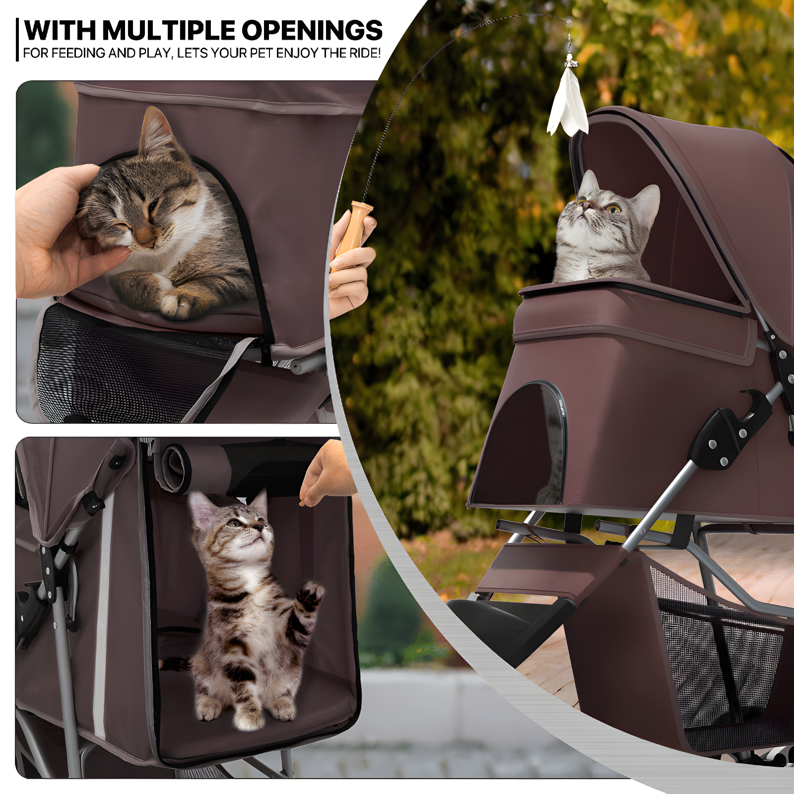 3 Wheel Folding Pet Stroller, Foldable Dog Jogger Stroller with Storage Basket, Cup Holder & Canopy