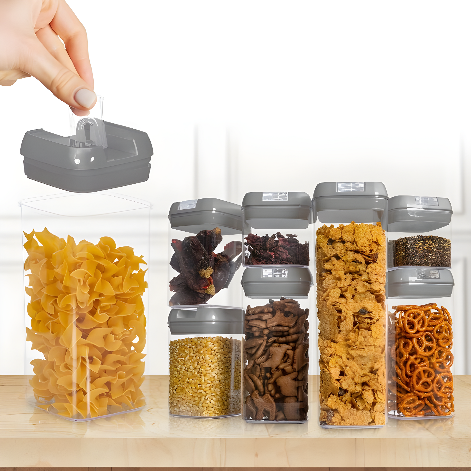 Cheer Collection Airtight Food Storage Containers, Set of 7 (Gray)