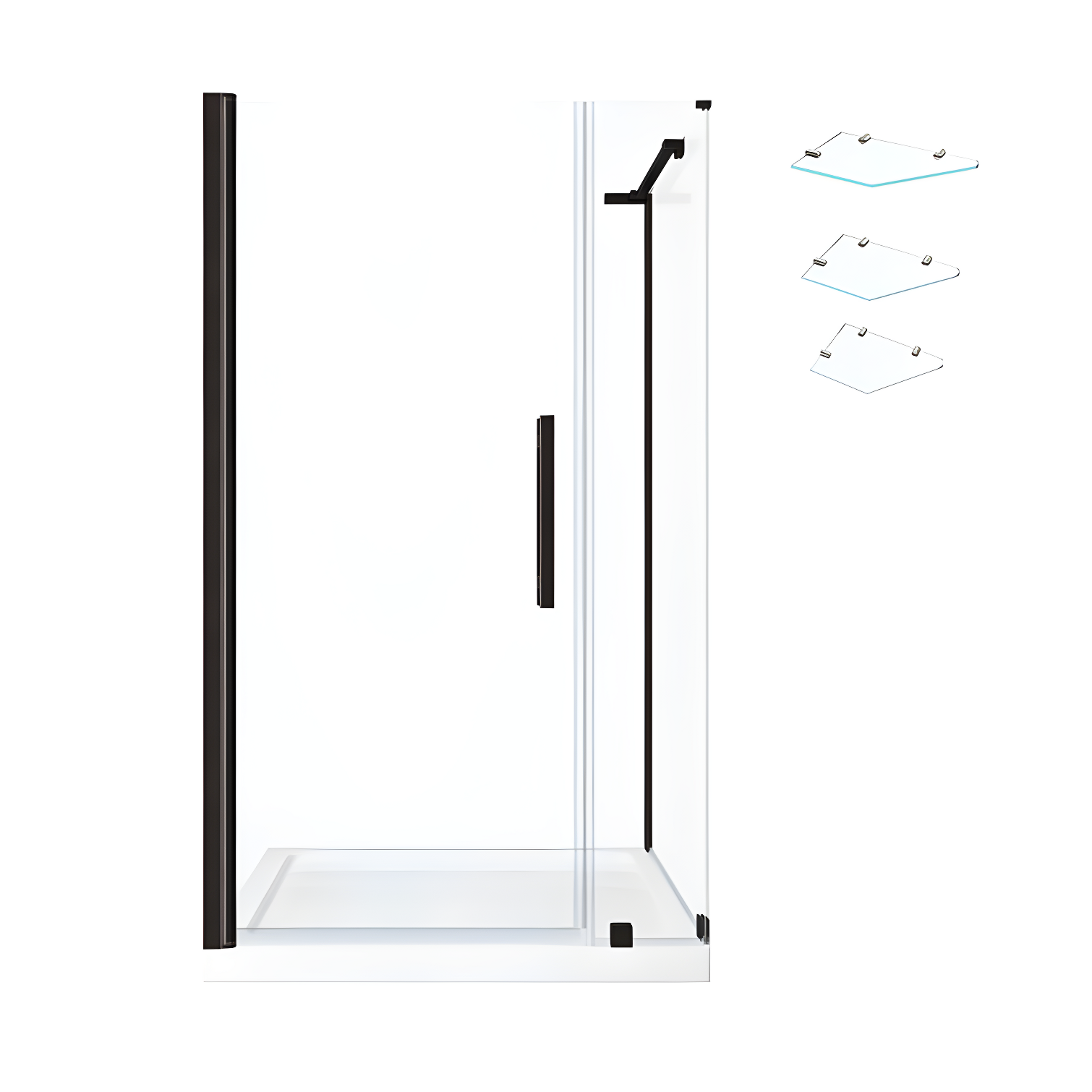 Endless Pasadena 40" W x 72" H Corner Frameless Shower Kit, Door, Panel, Base, Shelves