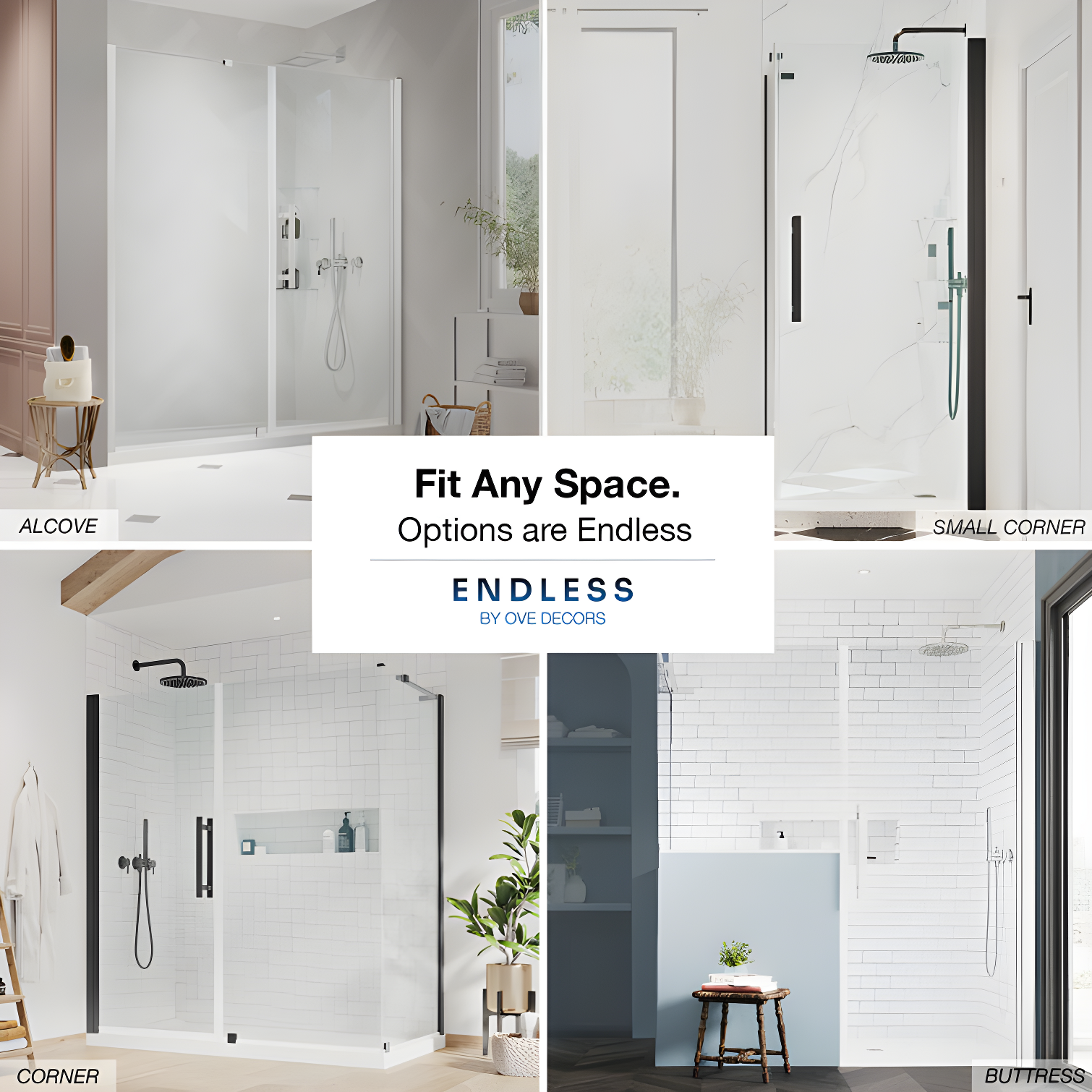 Endless Pasadena 40" W x 72" H Corner Frameless Shower Kit, Door, Panel, Base, Shelves