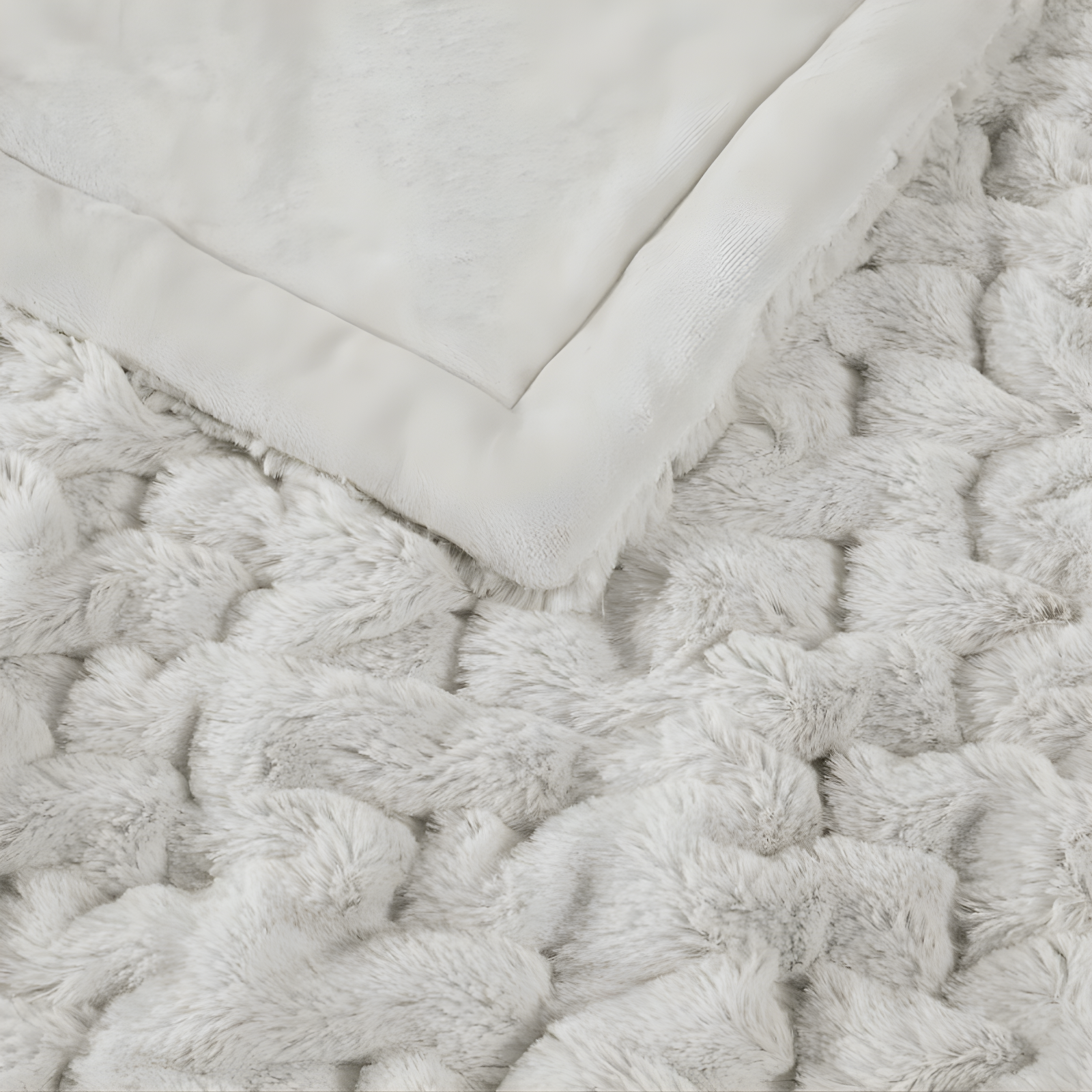 Madison Park Silver Ruched Fur Throw 50x60"