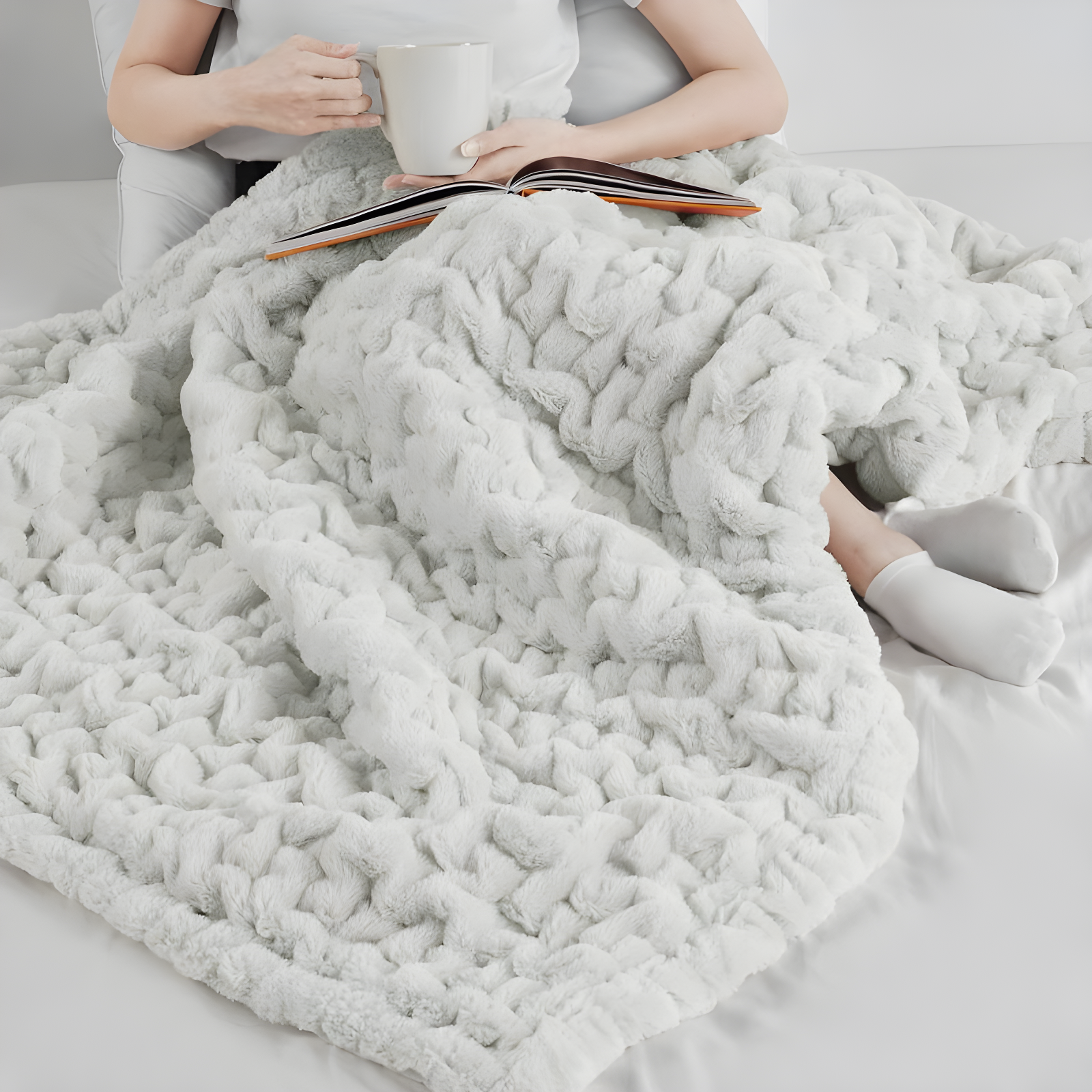 Madison Park Silver Ruched Fur Throw 50x60"
