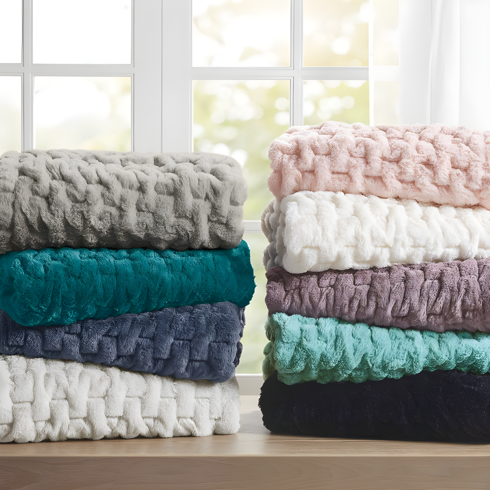 Madison Park Silver Ruched Fur Throw 50x60"
