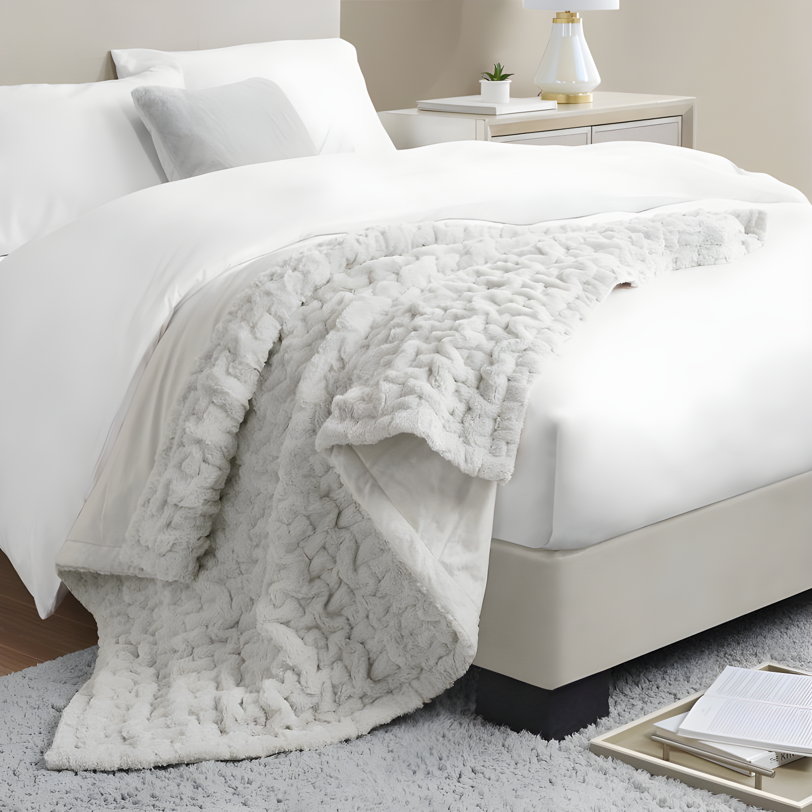 Madison Park Silver Ruched Fur Throw 50x60"