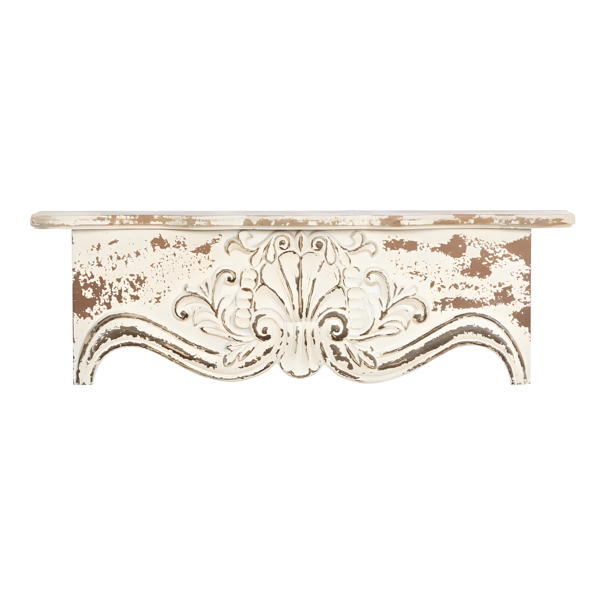 Kelly Clarkson Home Elicia White Wood Scroll Distressed 1 Shelf Room Wall Shelf