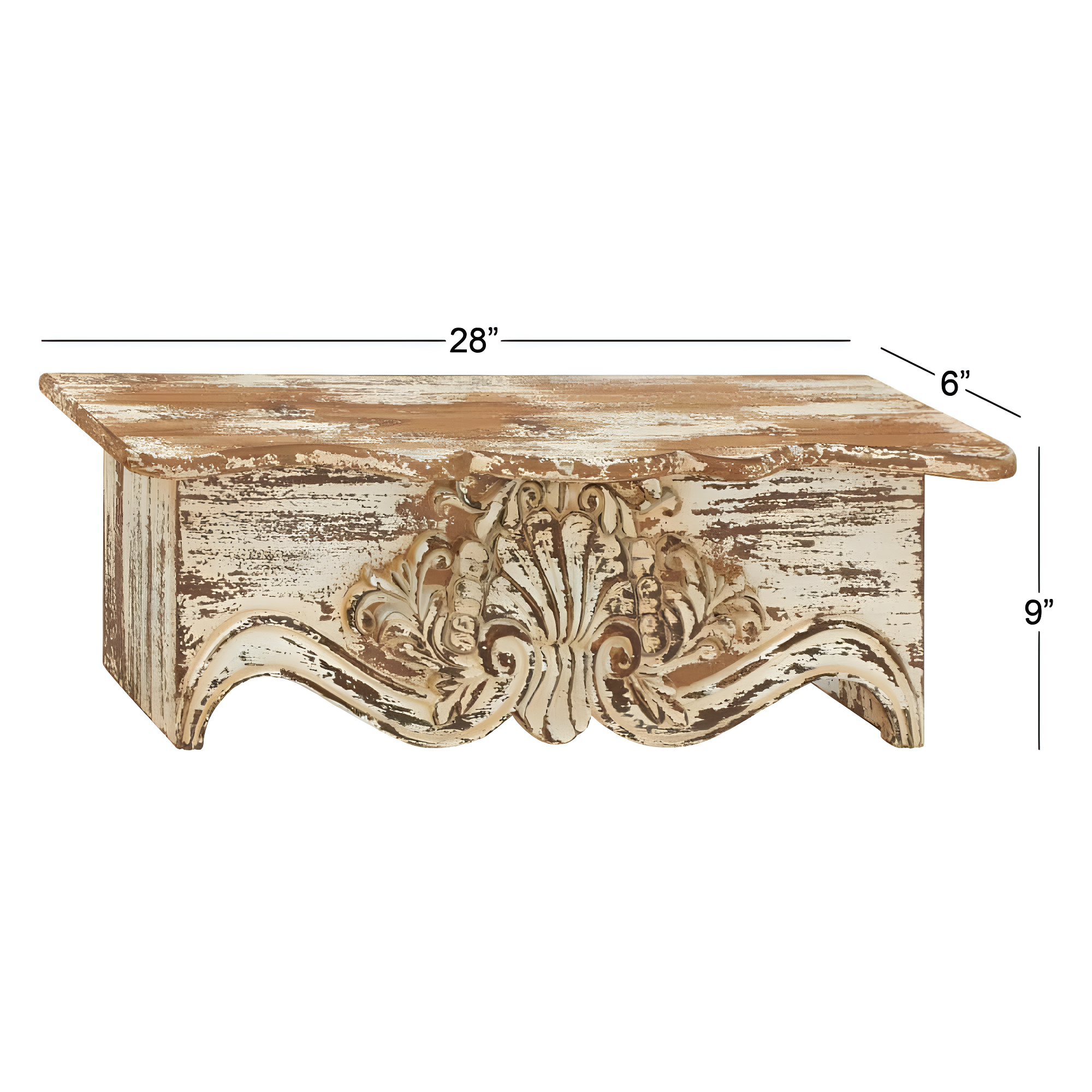 Kelly Clarkson Home Elicia White Wood Scroll Distressed 1 Shelf Room Wall Shelf