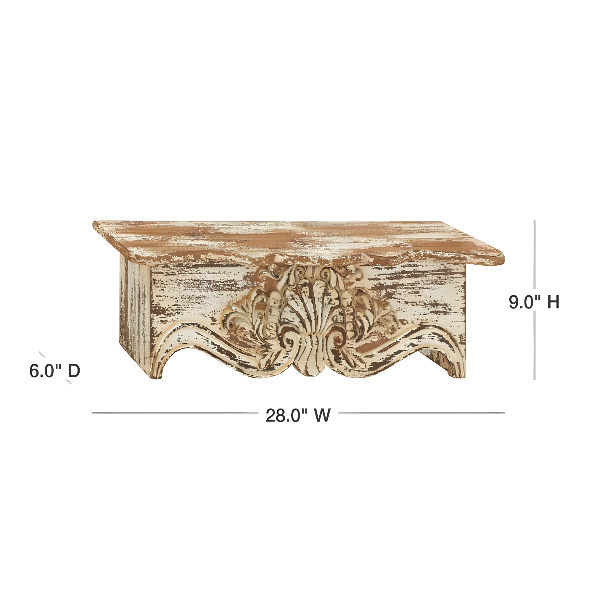 Kelly Clarkson Home Elicia White Wood Scroll Distressed 1 Shelf Room Wall Shelf