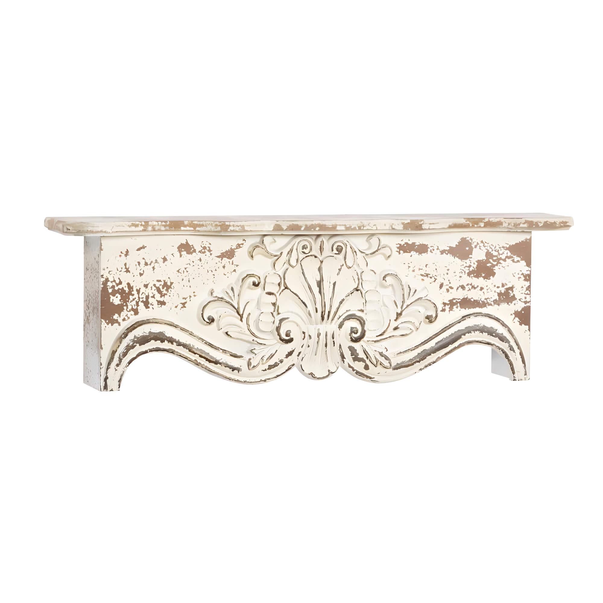 Kelly Clarkson Home Elicia White Wood Scroll Distressed 1 Shelf Room Wall Shelf