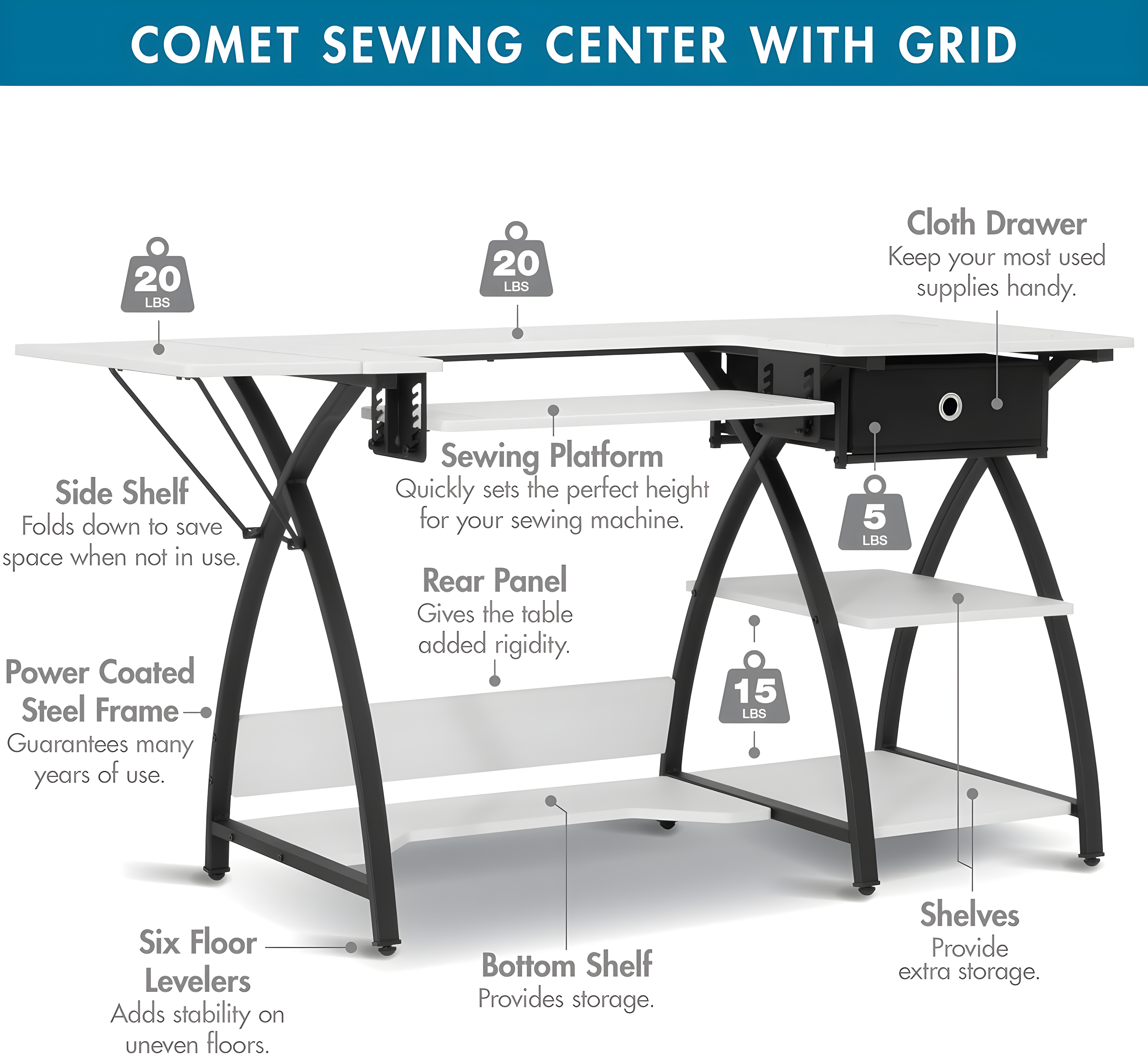47.25'' x 23.5'' Sewing Table with Sewing Machine Platform