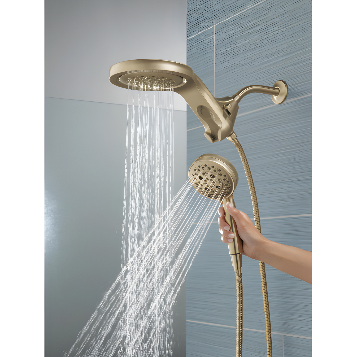 Hydrorain 5 Spray Dual Shower Head and Handheld Shower with Lumicoat and H2Okinetic 2.5 GPM
