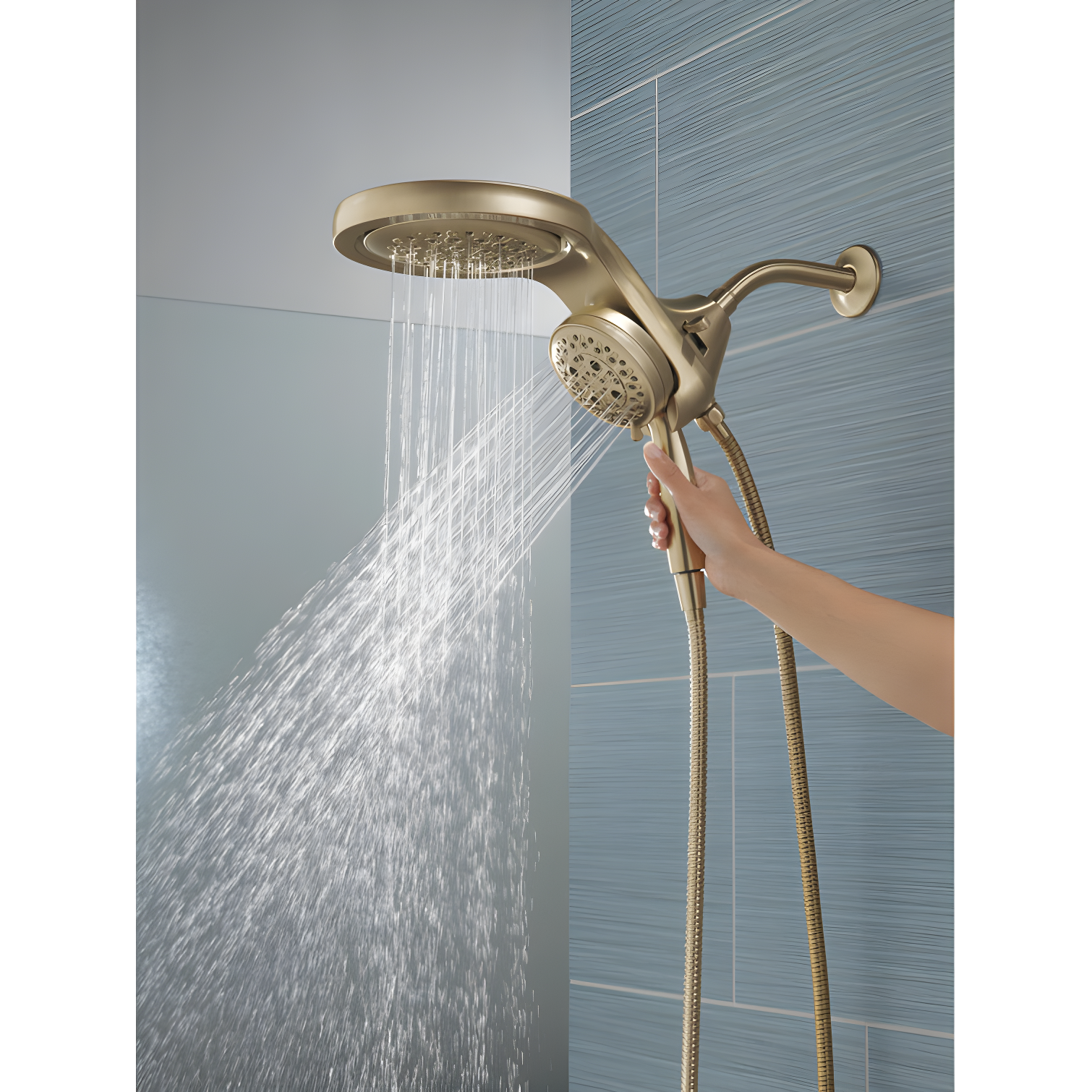 Hydrorain 5 Spray Dual Shower Head and Handheld Shower with Lumicoat and H2Okinetic 2.5 GPM