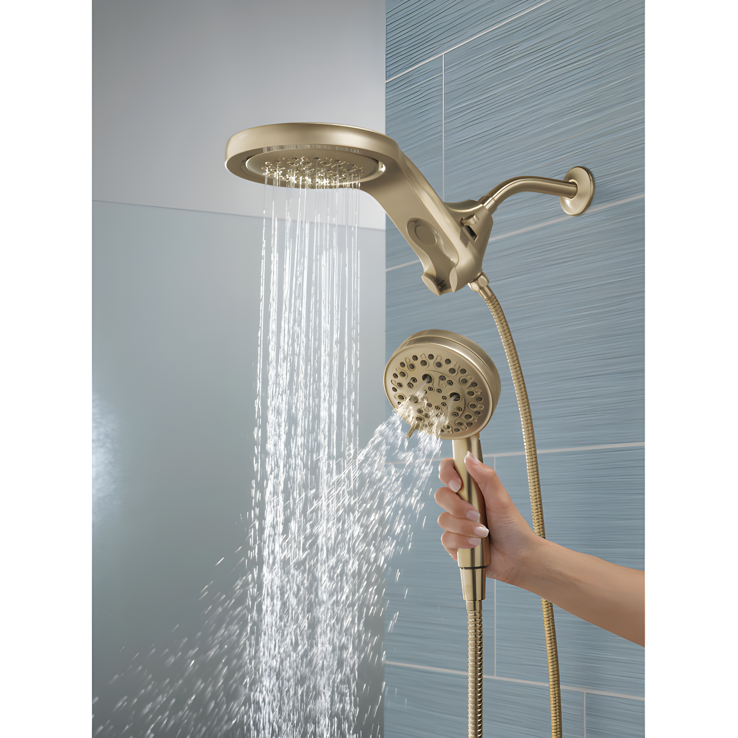 Hydrorain 5 Spray Dual Shower Head and Handheld Shower with Lumicoat and H2Okinetic 2.5 GPM