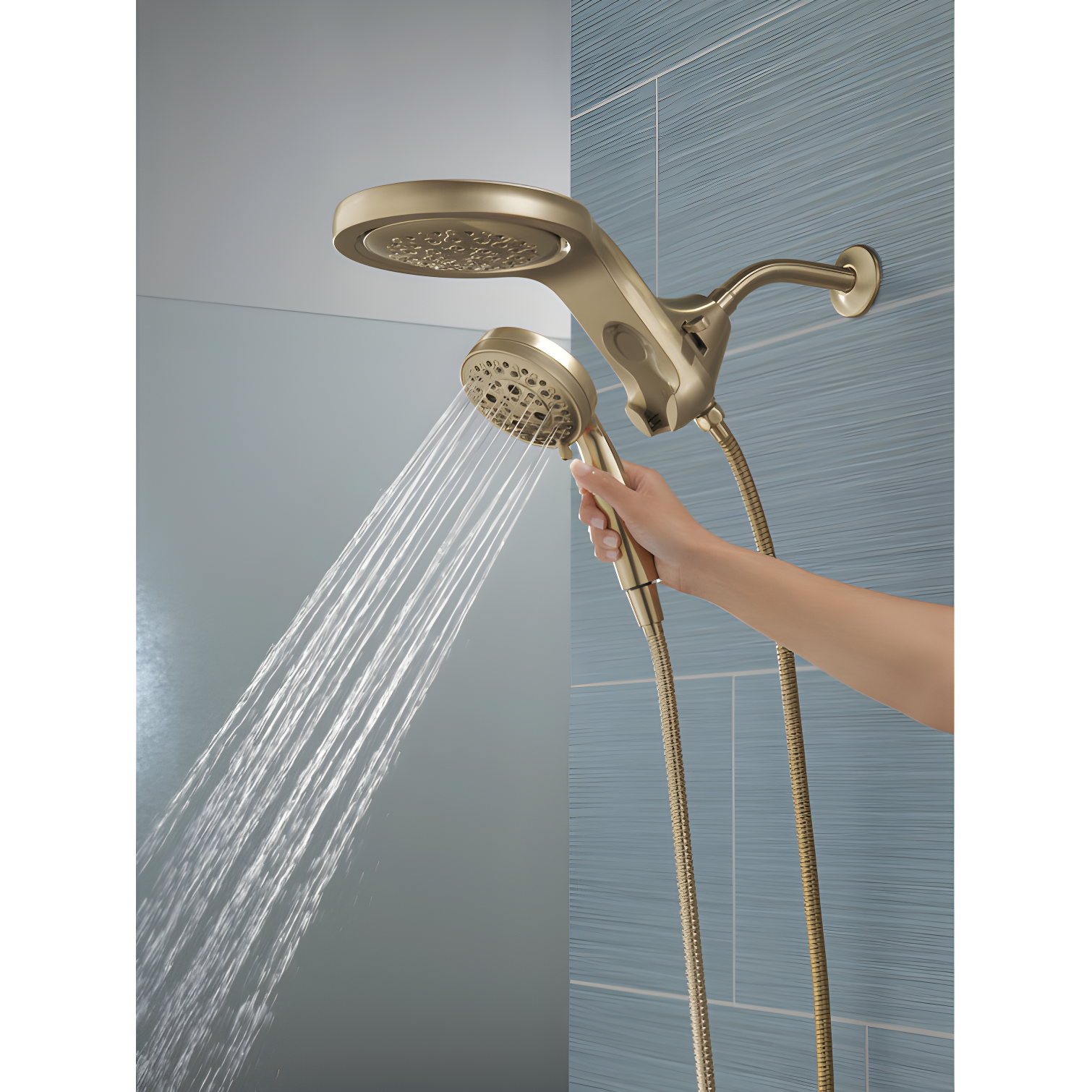 Hydrorain 5 Spray Dual Shower Head and Handheld Shower with Lumicoat and H2Okinetic 2.5 GPM