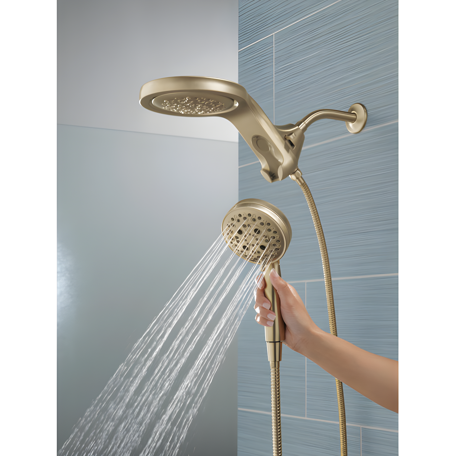 Hydrorain 5 Spray Dual Shower Head and Handheld Shower with Lumicoat and H2Okinetic 2.5 GPM