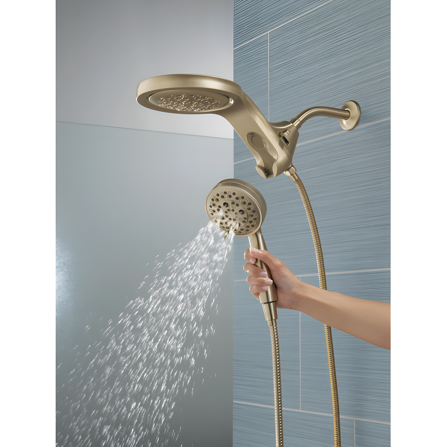 Hydrorain 5 Spray Dual Shower Head and Handheld Shower with Lumicoat and H2Okinetic 2.5 GPM