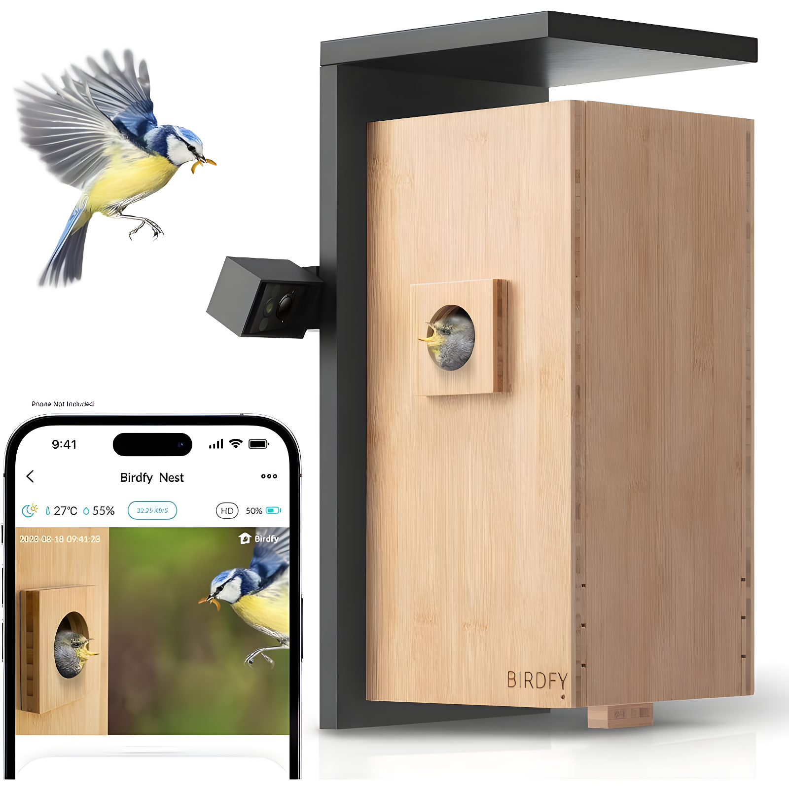 Birdfy NETVUE Birdfy Hummingbird Feeder with 2 Cameras Solar Powered - Dual Smart Cams, 2K HD Wireless for 2 Angels Close-up Bird Watching Outdoor, Instant Notifications (20Oz) (Hum Duo AI Solar)