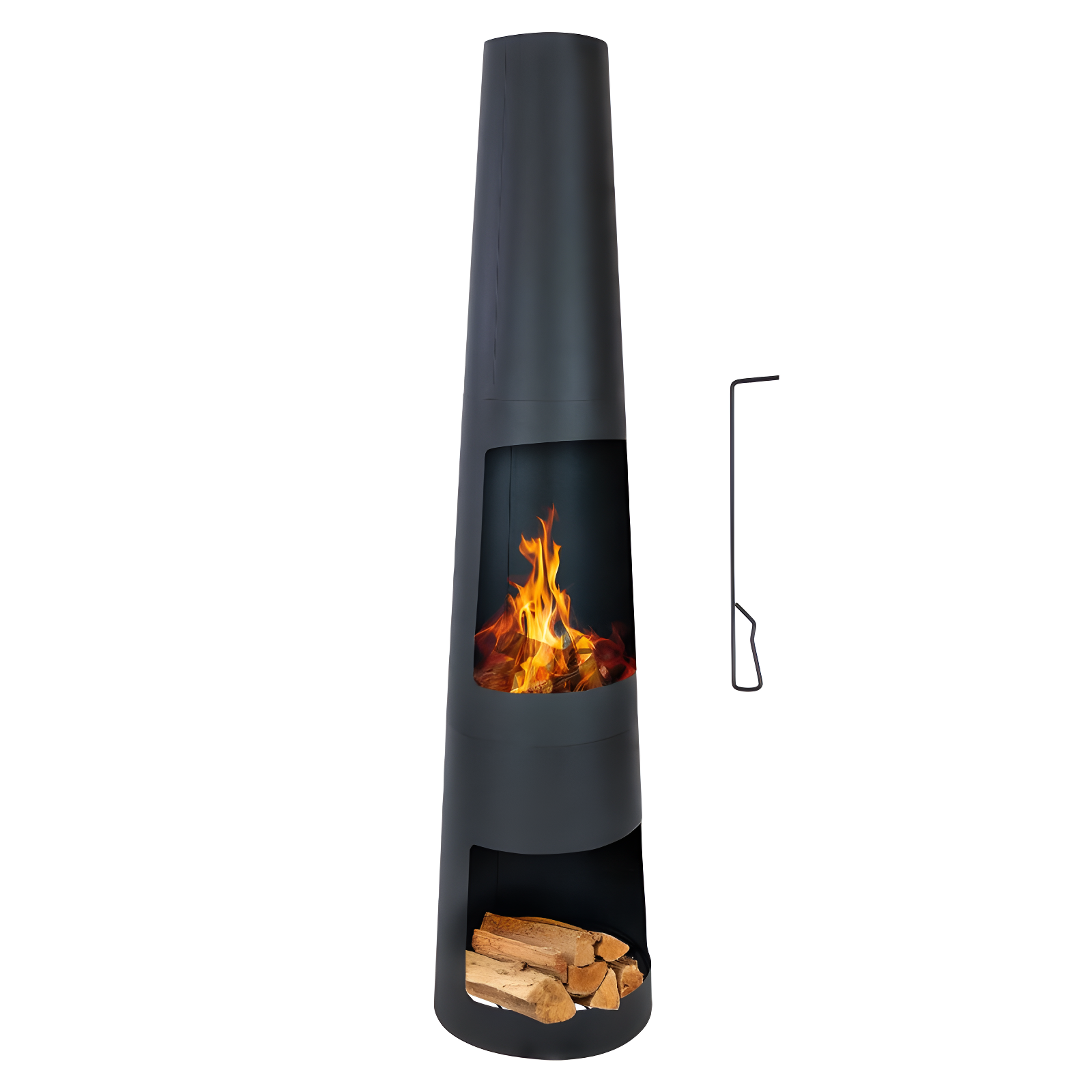 17 Stories 59" Black Finish Steel Outdoor Chiminea Fire Pit with Built-In Log Holder