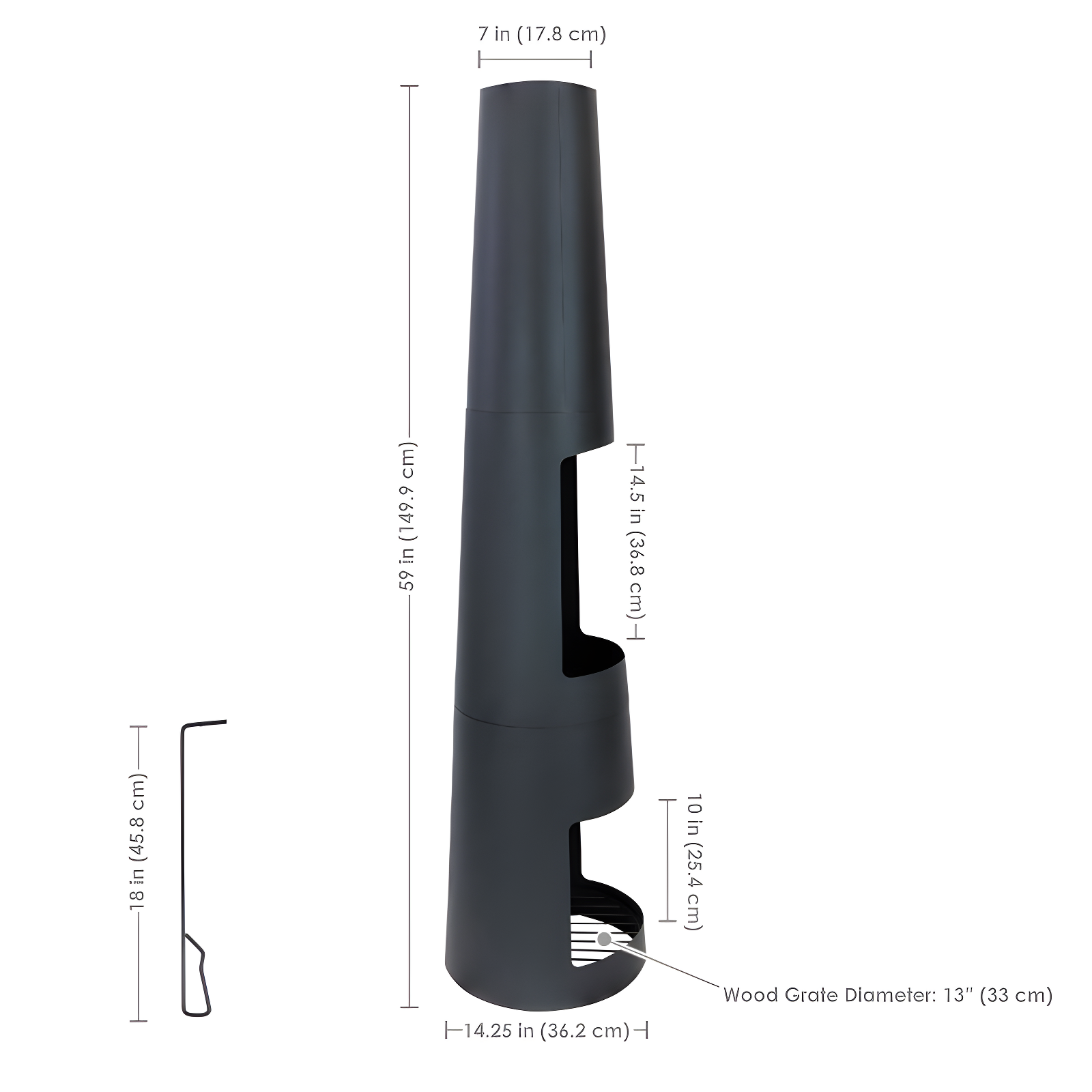 17 Stories 59" Black Finish Steel Outdoor Chiminea Fire Pit with Built-In Log Holder