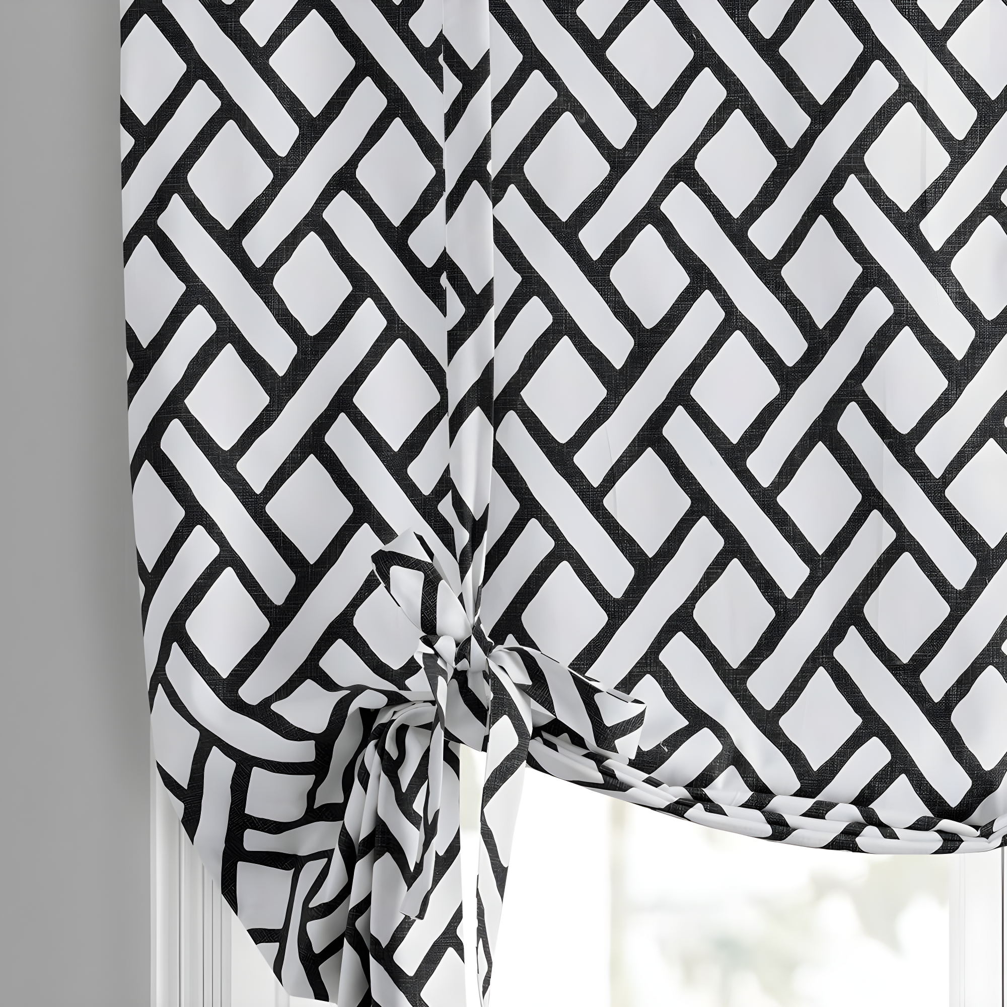 HPD Half Price Drapes Printed Cotton Room Darkening Tie Up Curtains for Windows - 46 x 63 Roll Up Balloon Curtain for Living Room, Kitchen (1 Panel), PRCT-TUD215C-63, Garden Path Black