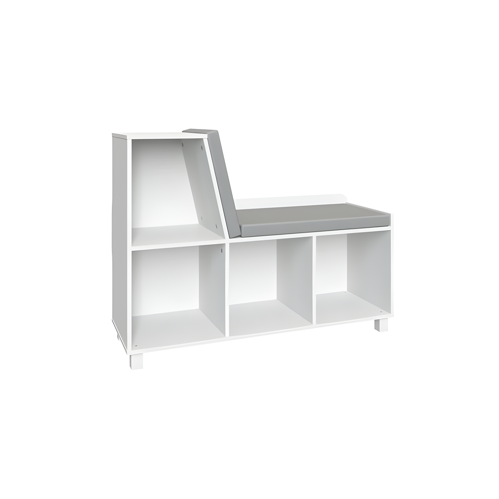 RiverRidge Home RiverRidge Kids Reading Book Nook Cushioned Toy Storage Bench with Cubby Organizers and 2 Fabric Bins- White
