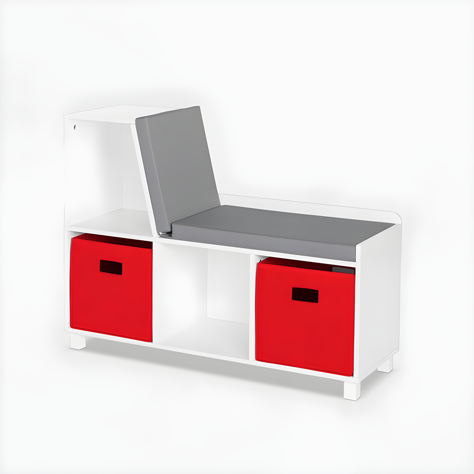 RiverRidge Home RiverRidge Kids Reading Book Nook Cushioned Toy Storage Bench with Cubby Organizers and 2 Fabric Bins- White