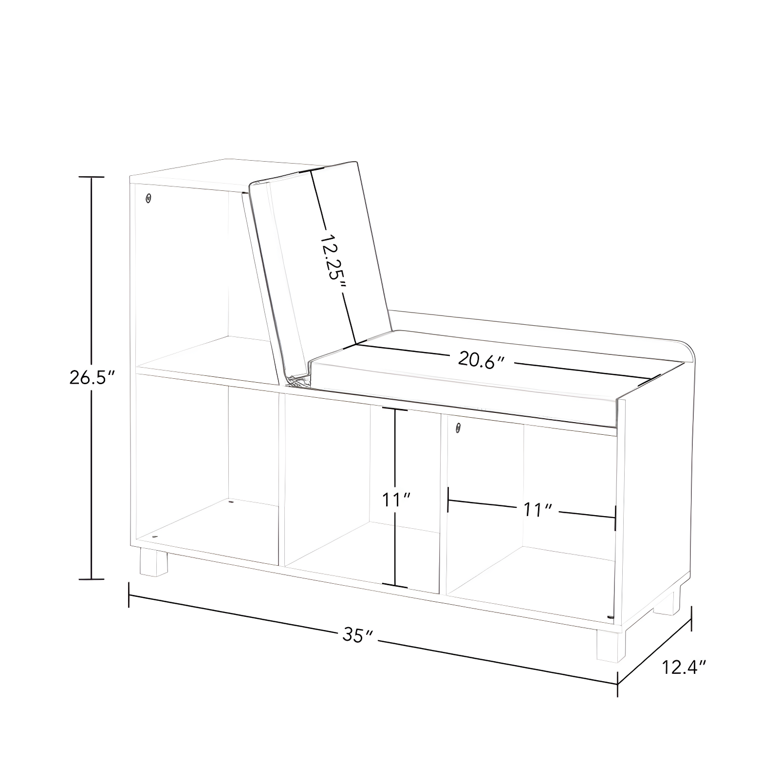 RiverRidge Home RiverRidge Kids Reading Book Nook Cushioned Toy Storage Bench with Cubby Organizers and 2 Fabric Bins- White