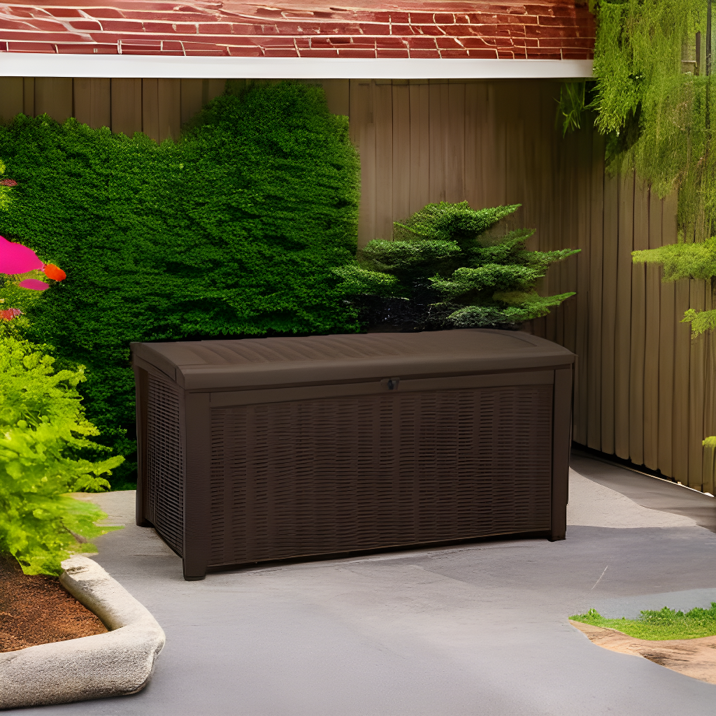Keter Borneo 110 Gallon Rattan Wicker Resin Patio Deck Storage Box Bench
